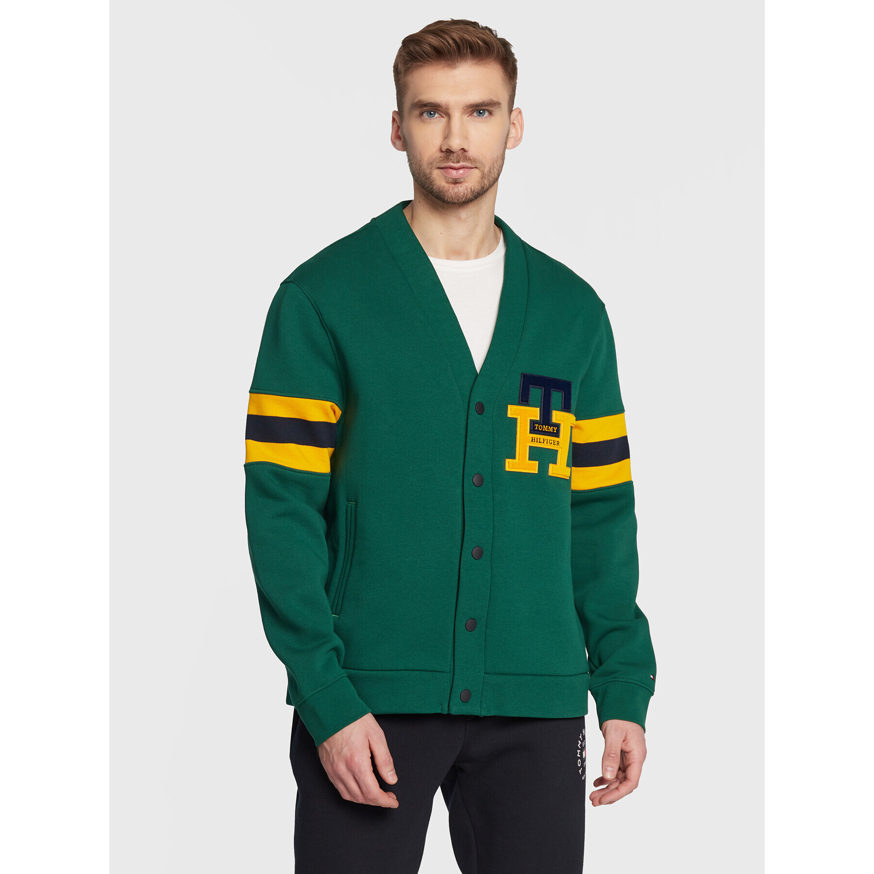 Tommy Hilfiger Kardigán Icon Monogram MW0MW29333 Zöld Relaxed Fit - Pepit.hu