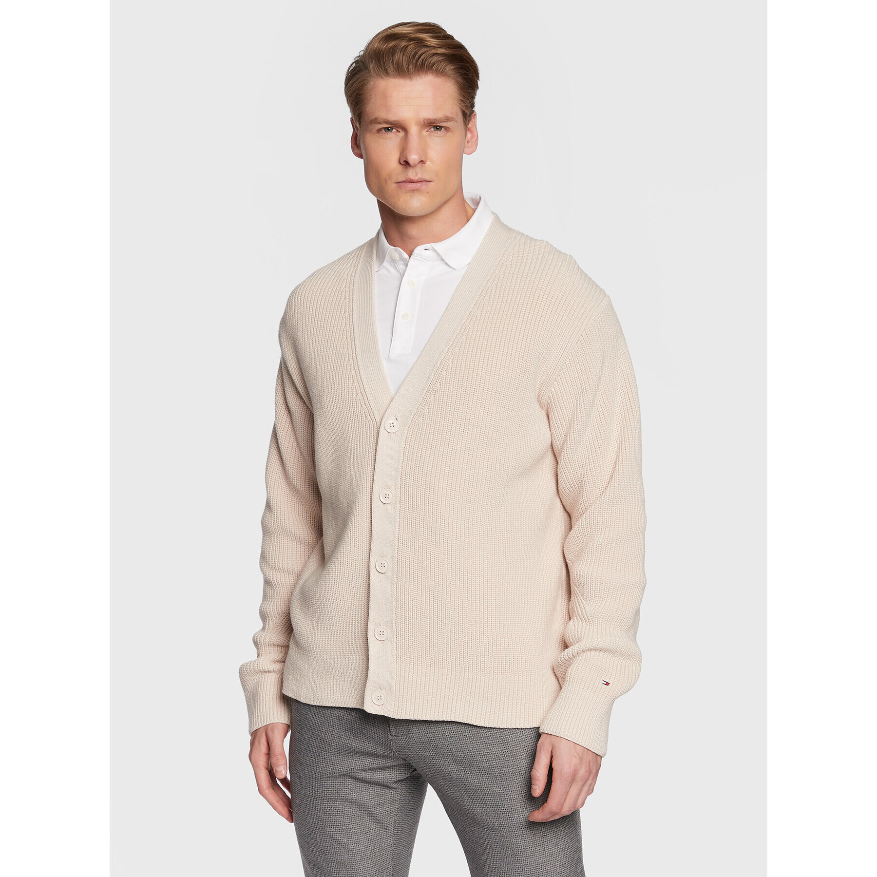 Tommy Hilfiger Kardigán Rib Structure MW0MW29029 Bézs Relaxed Fit - Pepit.hu