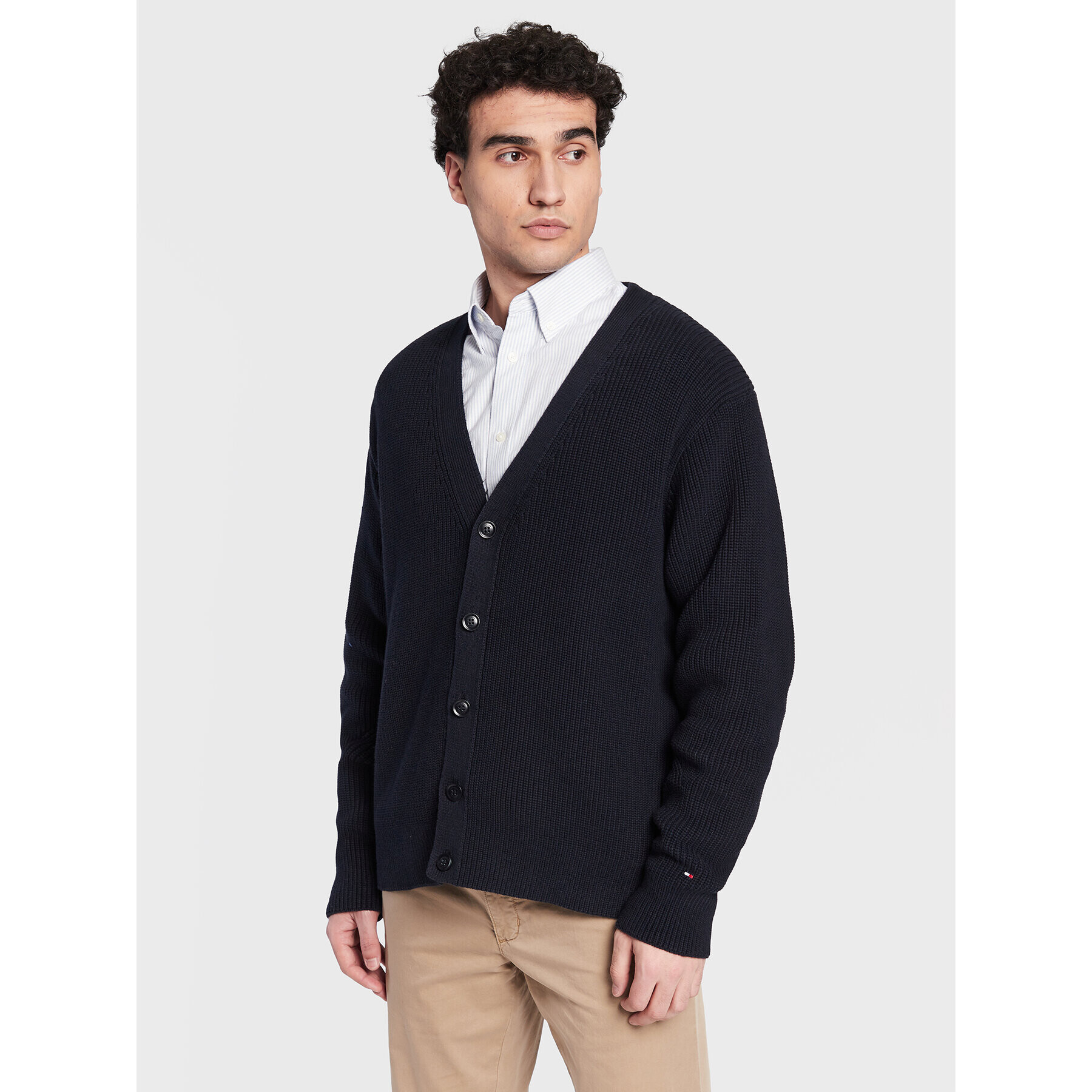 Tommy Hilfiger Kardigán Rib Structure MW0MW29029 Sötétkék Relaxed Fit - Pepit.hu