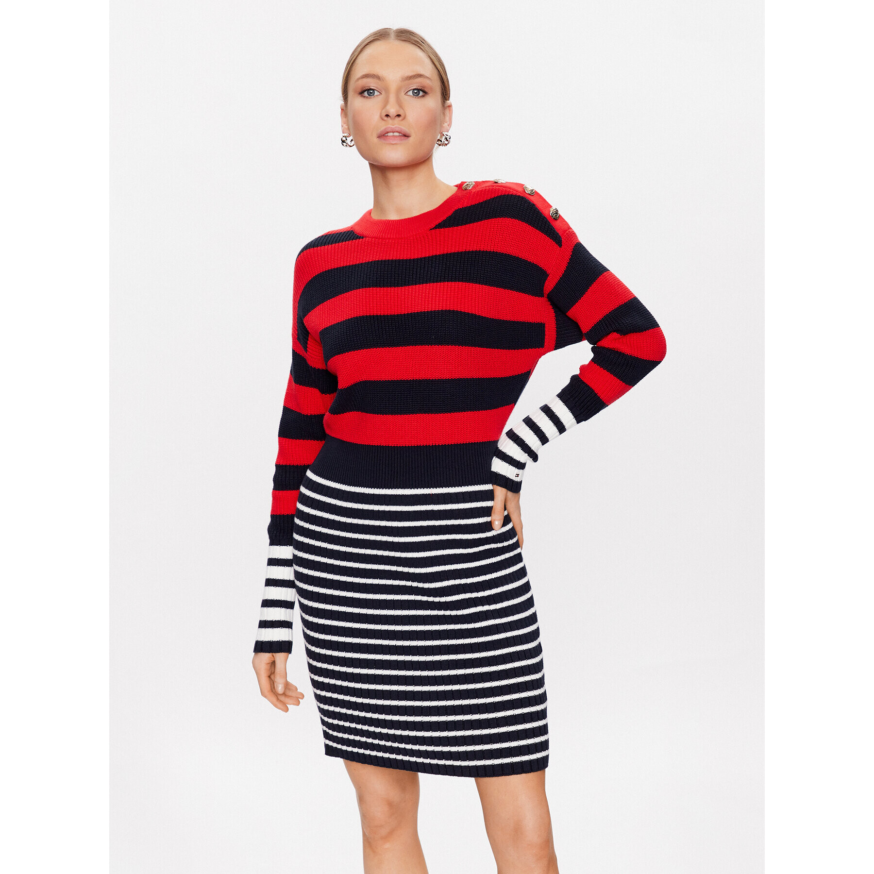 Tommy Hilfiger Kötött ruha Colorblock Stripe WW0WW37949 Színes Relaxed Fit - Pepit.hu