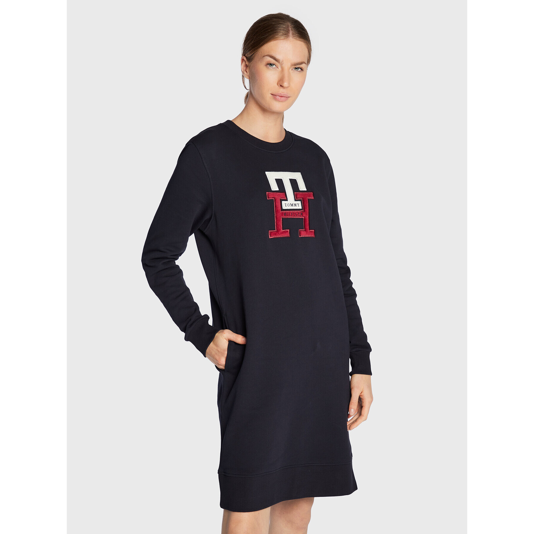 Tommy Hilfiger Kötött ruha Terry Monogram WW0WW37442 Sötétkék Regular Fit - Pepit.hu