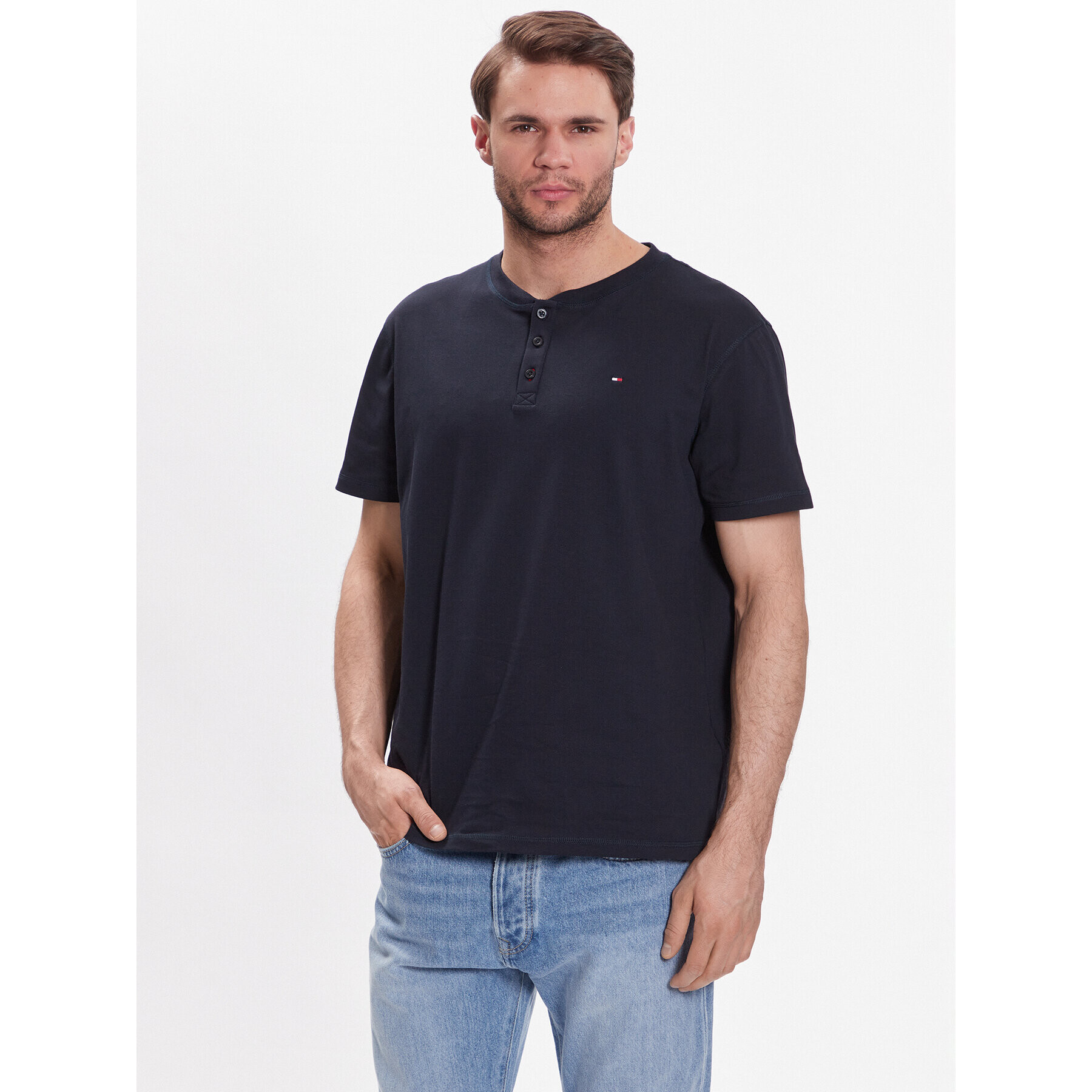 Tommy Hilfiger Póló Henley UM0UM02803 Sötétkék Regular Fit - Pepit.hu