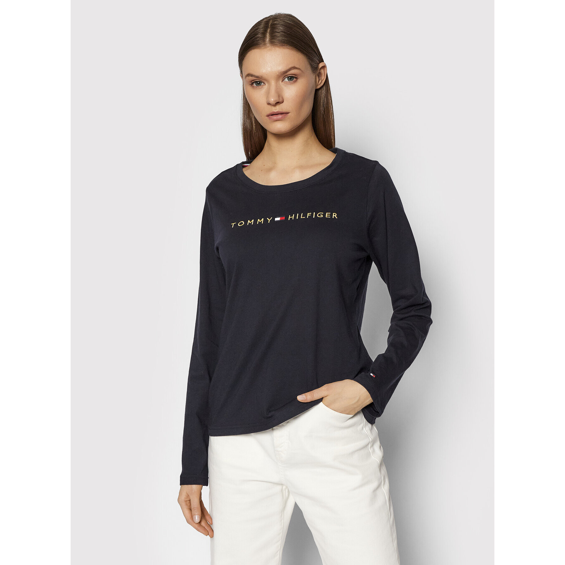 Tommy Hilfiger Pizsama felső Ls Logo UW0UW01908 Sötétkék Regular Fit - Pepit.hu