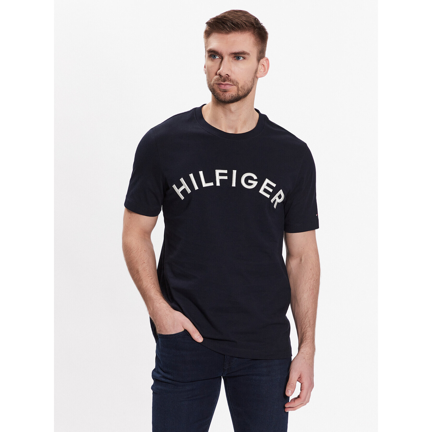 Tommy Hilfiger Póló Arched MW0MW30055 Sötétkék Regular Fit - Pepit.hu