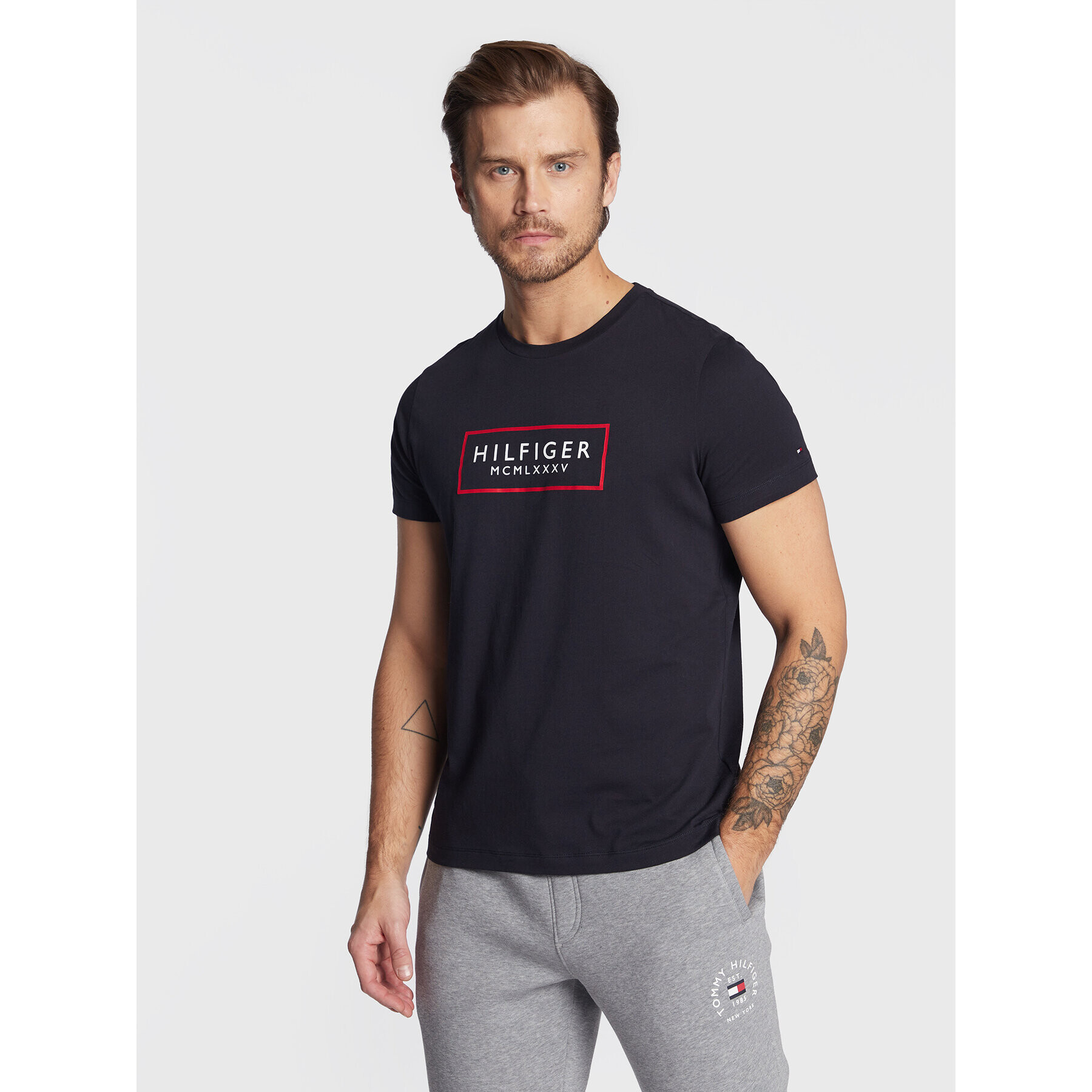 Tommy Hilfiger Póló Box Outline MW0MW28217 Sötétkék Slim Fit - Pepit.hu