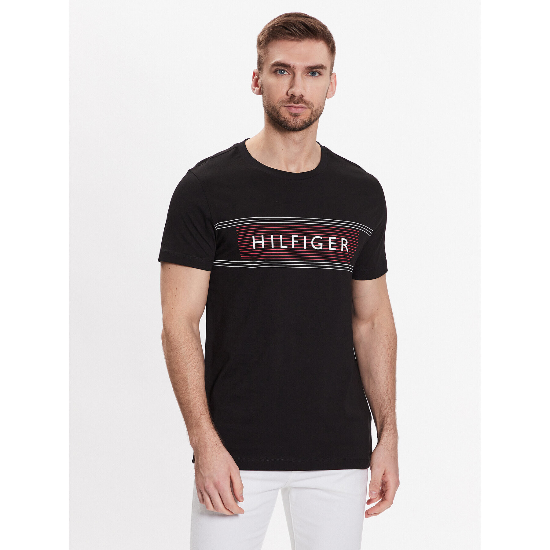 Tommy Hilfiger Póló Brand Love Chest MW0MW30035 Fekete Slim Fit - Pepit.hu