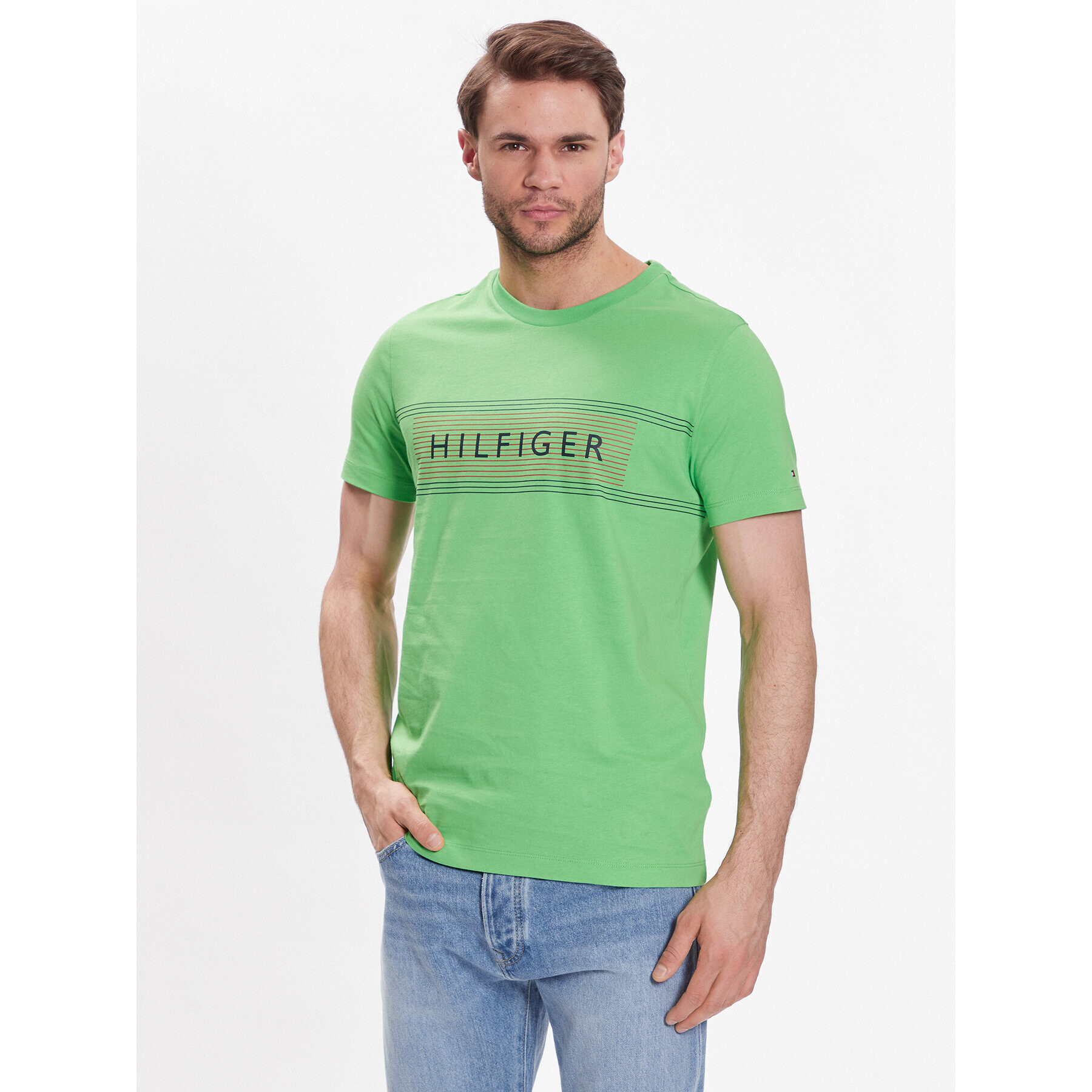 Tommy Hilfiger Póló Brand Love Chest MW0MW30035 Zöld Slim Fit - Pepit.hu