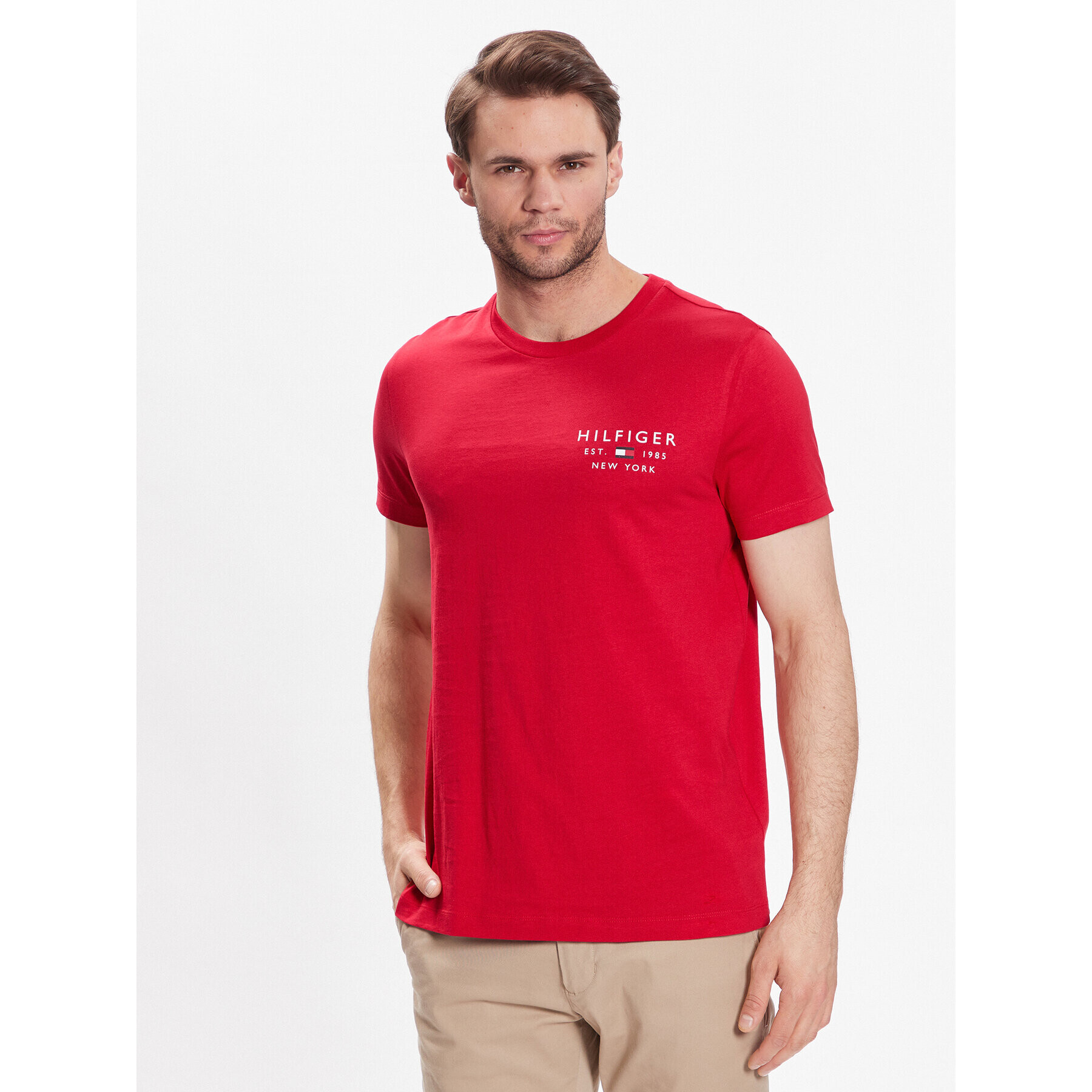 Tommy Hilfiger Póló Brand Love Small Logo MW0MW30033 Piros Slim Fit - Pepit.hu