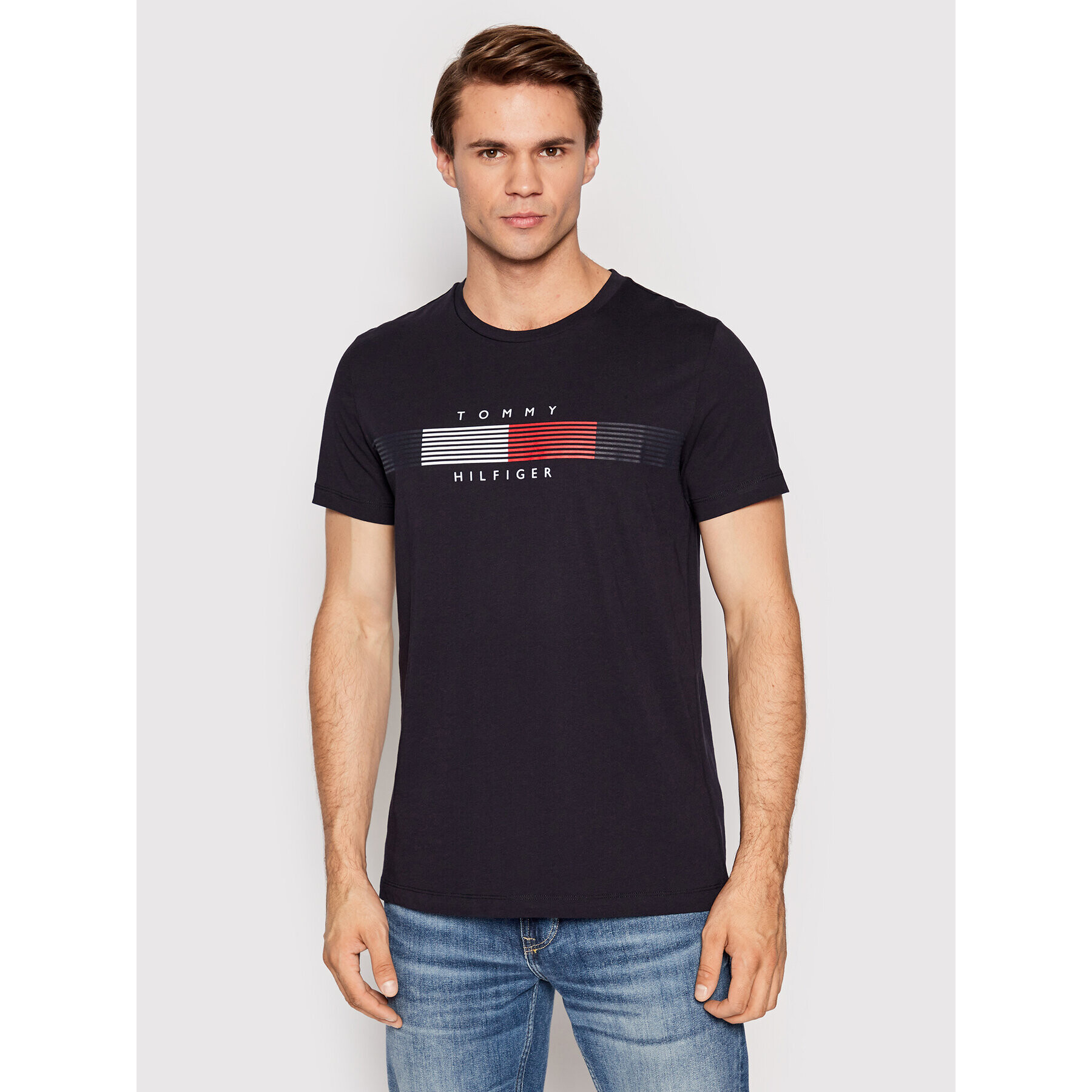 Tommy Hilfiger Póló Chest Corp Stripe Graphic MW0MW25612 Sötétkék Slim Fit - Pepit.hu