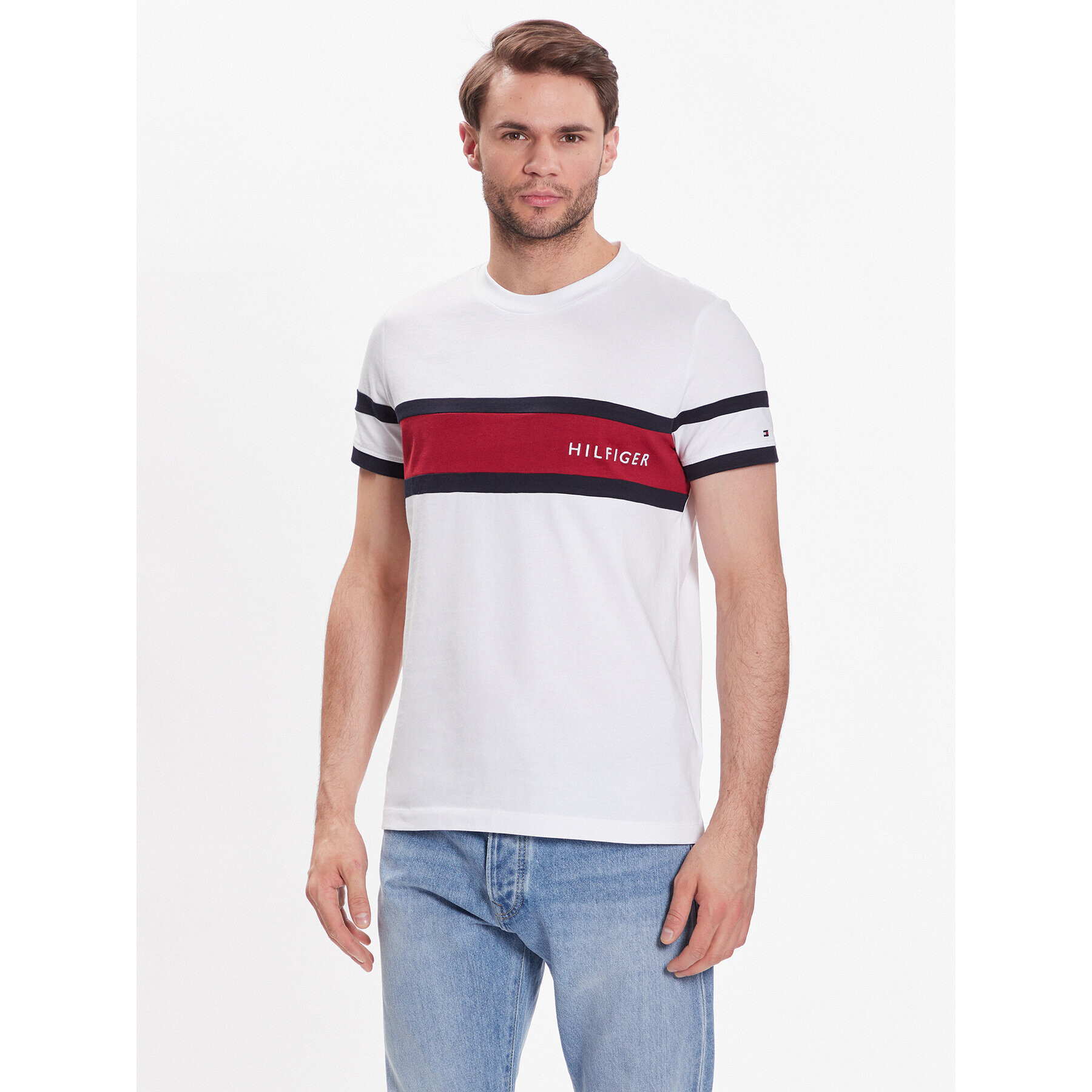 Tommy Hilfiger Póló Colorblock Placement MW0MW29282 Fehér Slim Fit - Pepit.hu