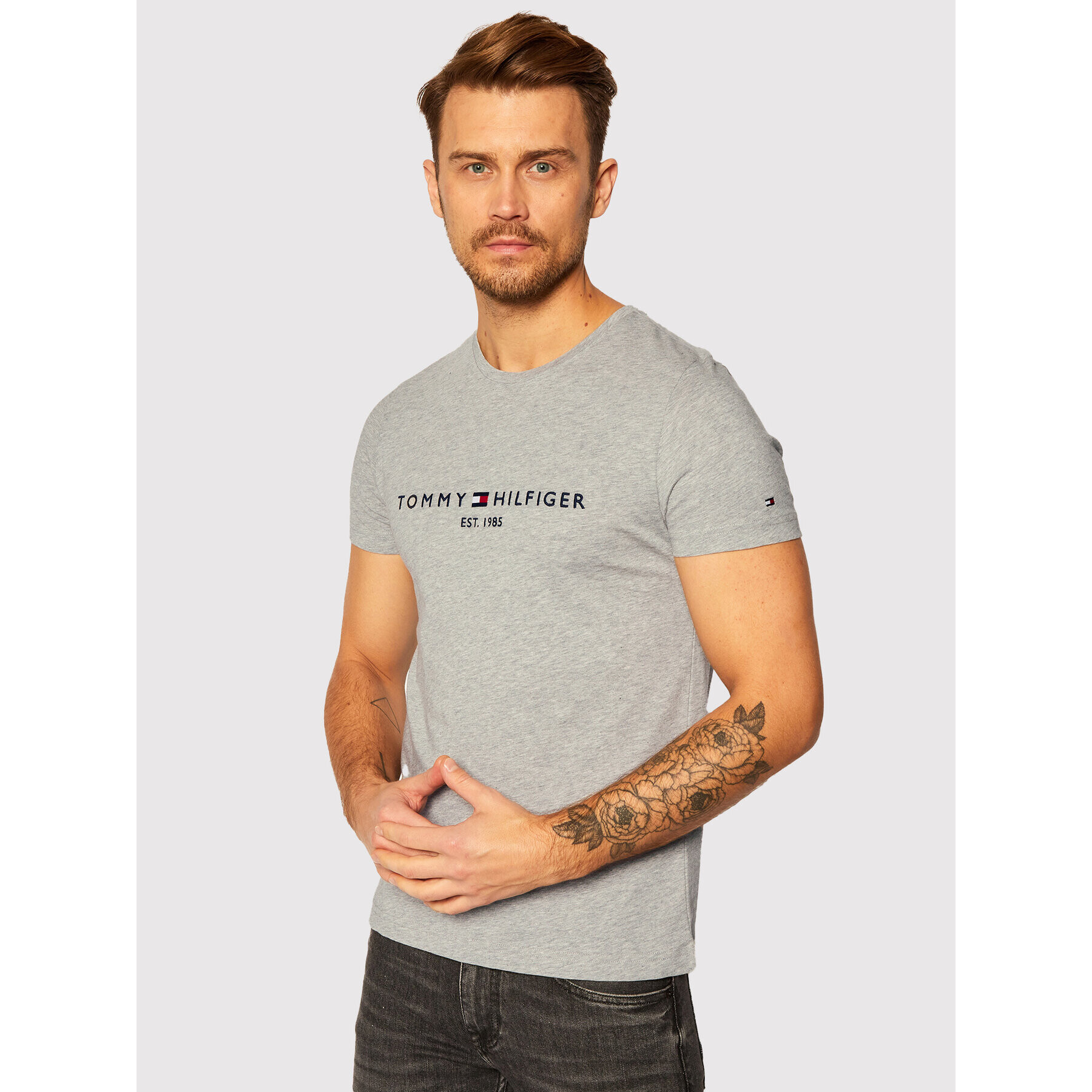 Tommy Hilfiger Póló Core Logo Tee MW0MW11465 Szürke Slim Fit - Pepit.hu