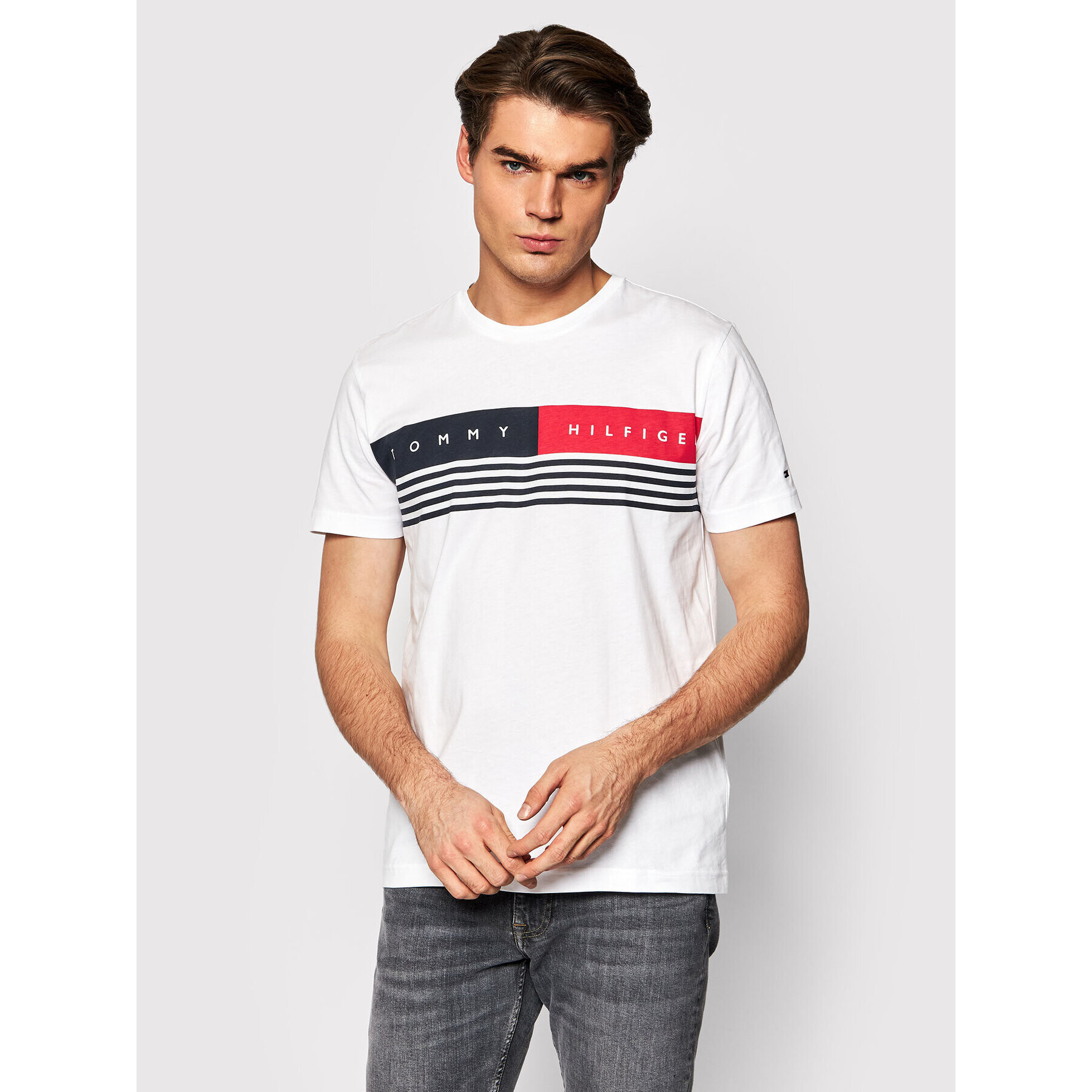 Tommy Hilfiger Póló Corp Chest Stripe MW0MW20327 Fehér Regular Fit - Pepit.hu