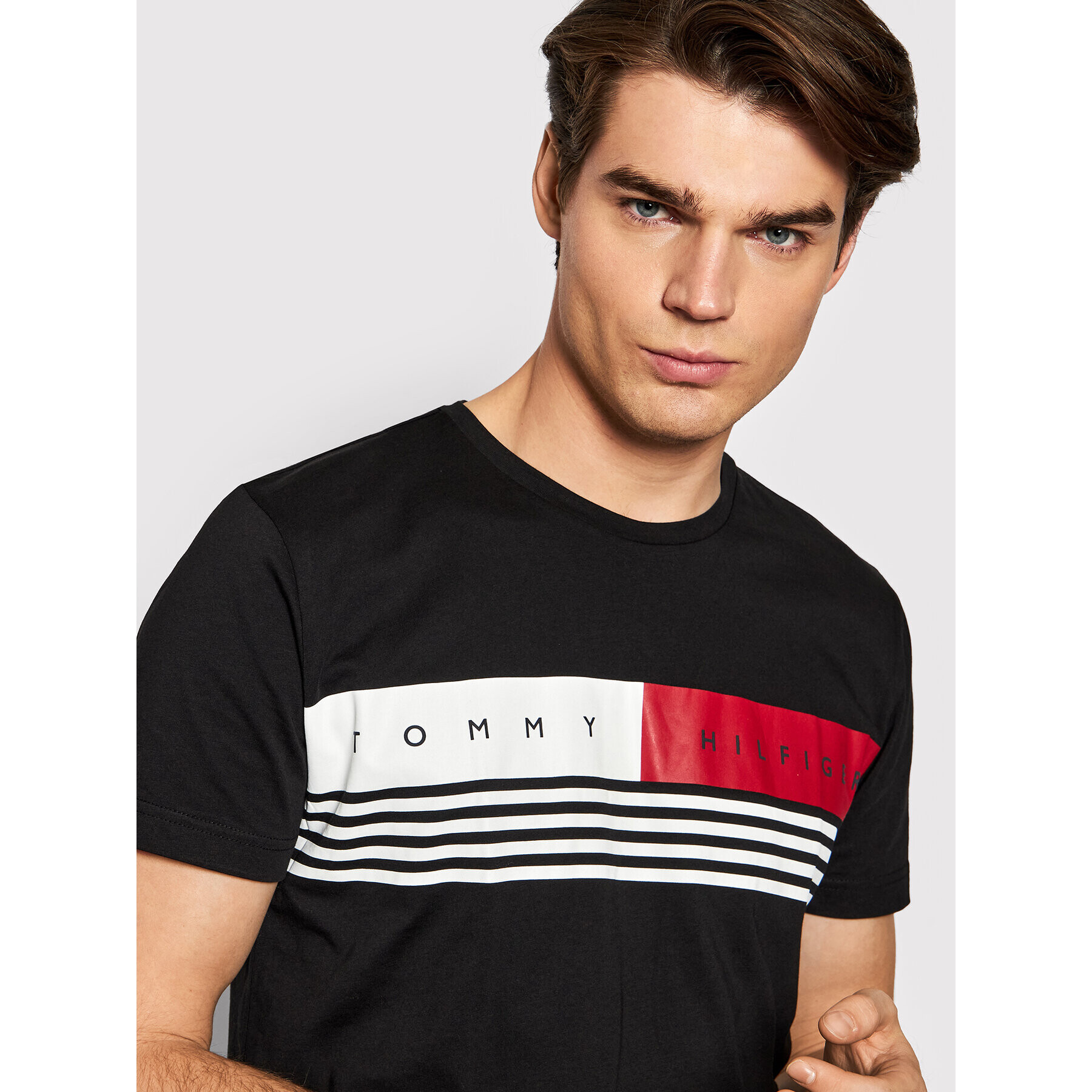 Tommy Hilfiger Póló Corp Chest Stripe MW0MW20327 Fekete Regular Fit - Pepit.hu