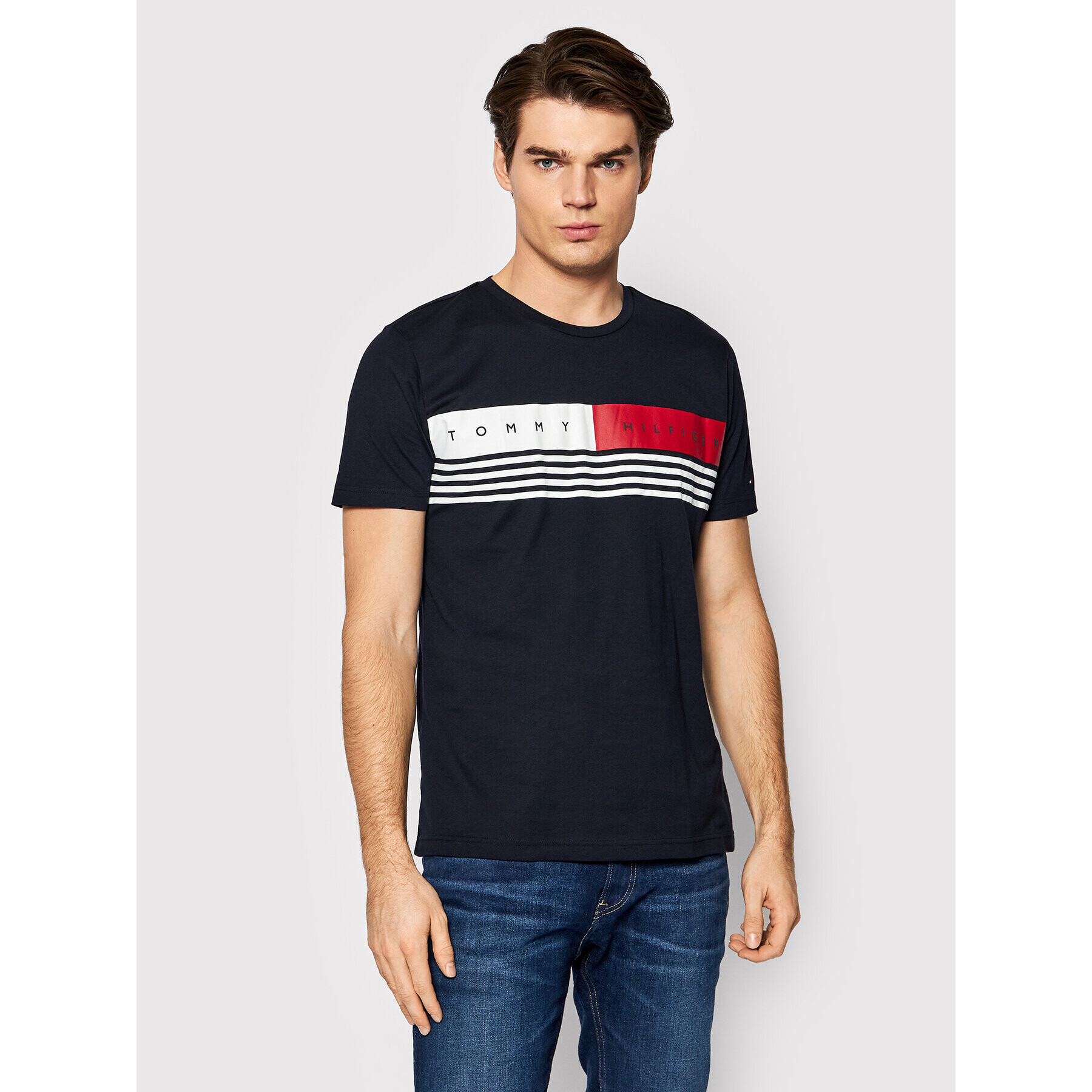 Tommy Hilfiger Póló Corp Chest Stripe MW0MW20327 Sötétkék Regular Fit - Pepit.hu