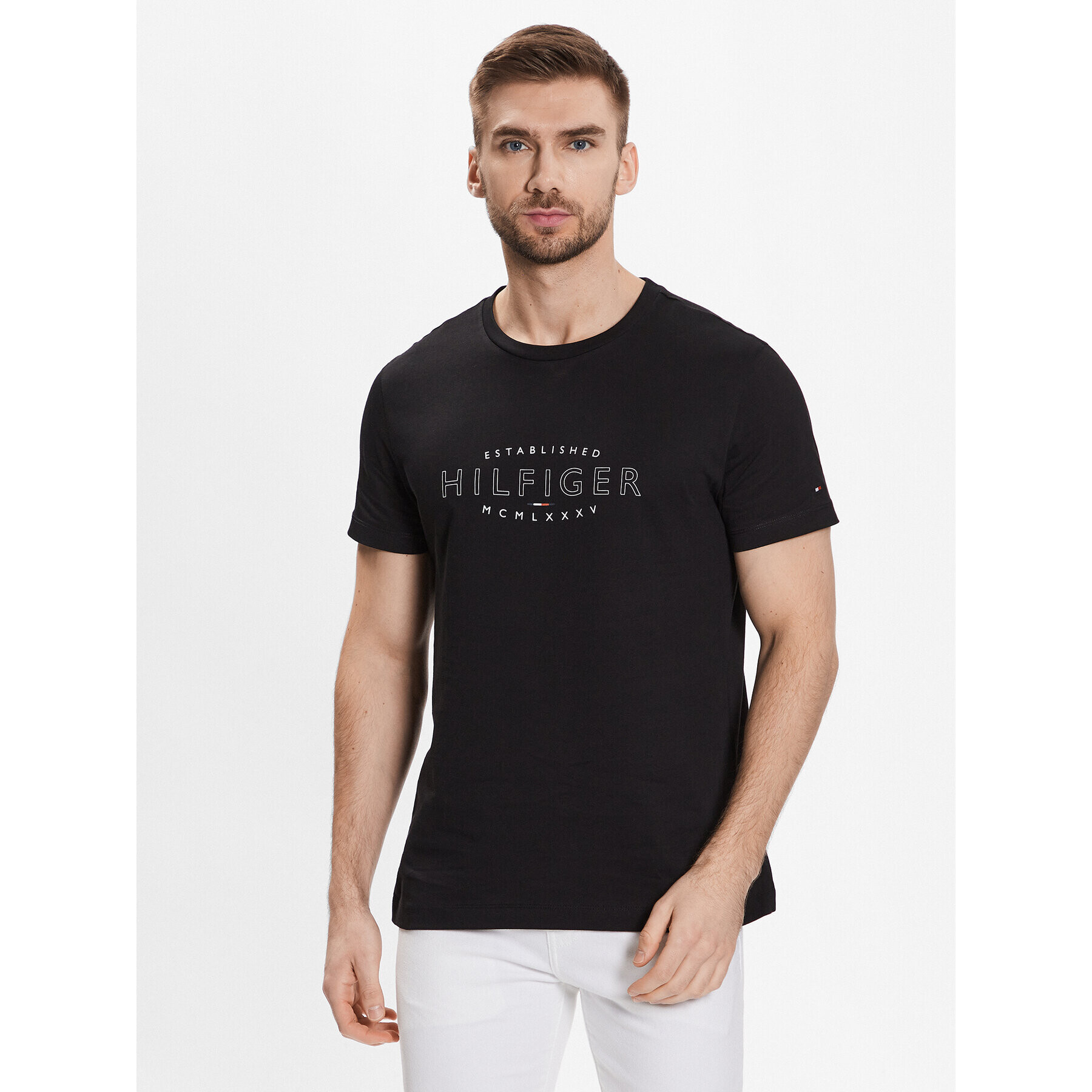 Tommy Hilfiger Póló Curve Logo MW0MW30034 Fekete Slim Fit - Pepit.hu