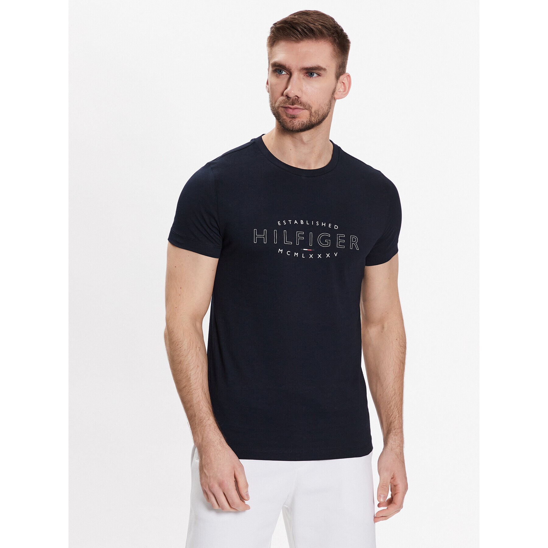 Tommy Hilfiger Póló Curve Logo MW0MW30034 Sötétkék Slim Fit - Pepit.hu