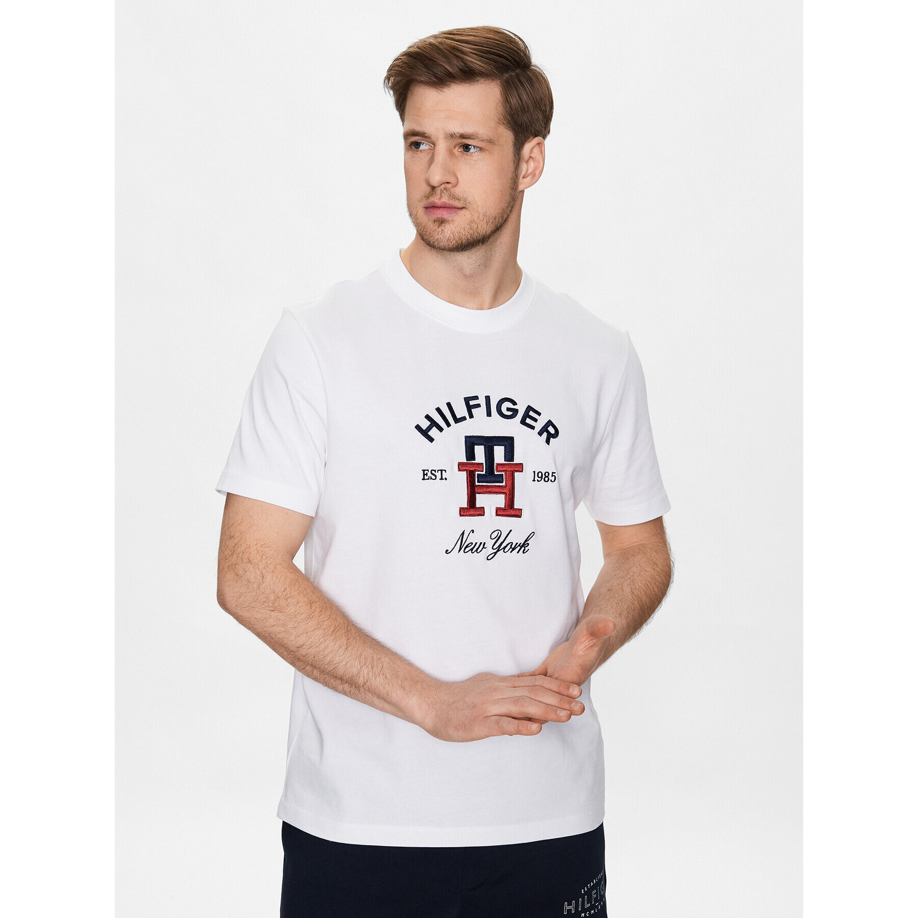 Tommy Hilfiger Póló Curved Monogram MW0MW30043 Fehér Regular Fit - Pepit.hu