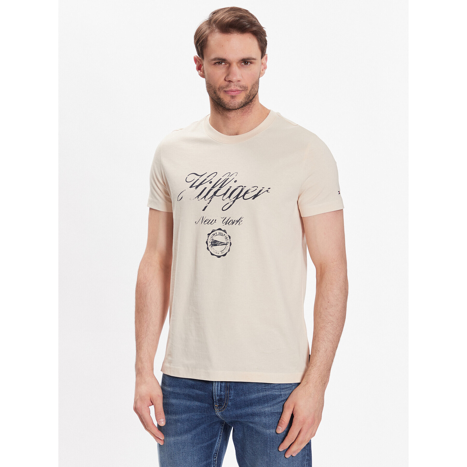 Tommy Hilfiger Póló Faded Script Print MW0MW30040 Bézs Slim Fit - Pepit.hu