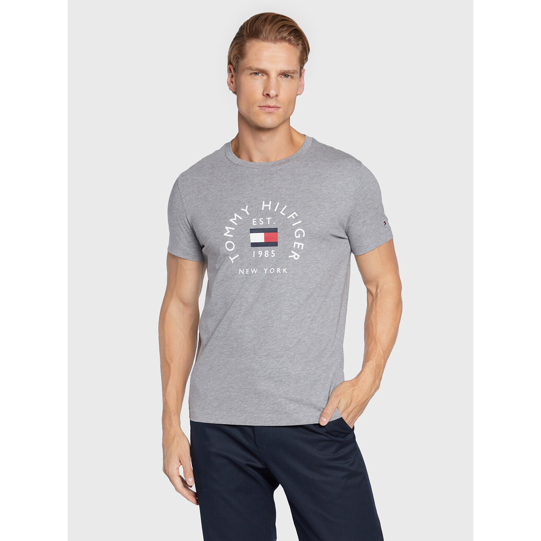 Tommy Hilfiger Póló Flag Arch MW0MW27909 Szürke Slim Fit - Pepit.hu