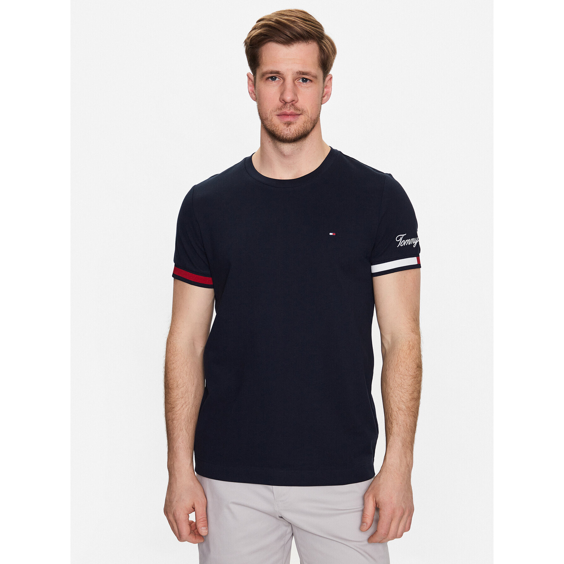 Tommy Hilfiger Póló Flag Cuff MW0MW30039 Sötétkék Slim Fit - Pepit.hu