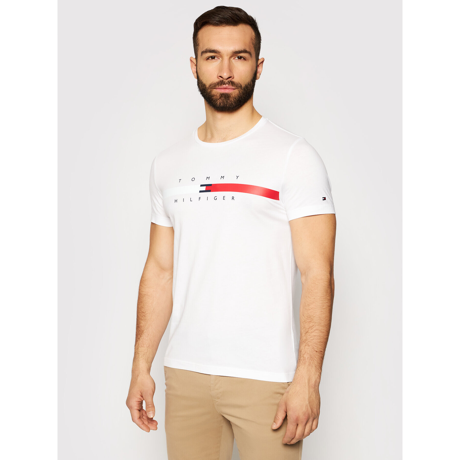 Tommy Hilfiger Póló Global Stripe Chest Tee MW0MW16572 Fehér Regular Fit - Pepit.hu