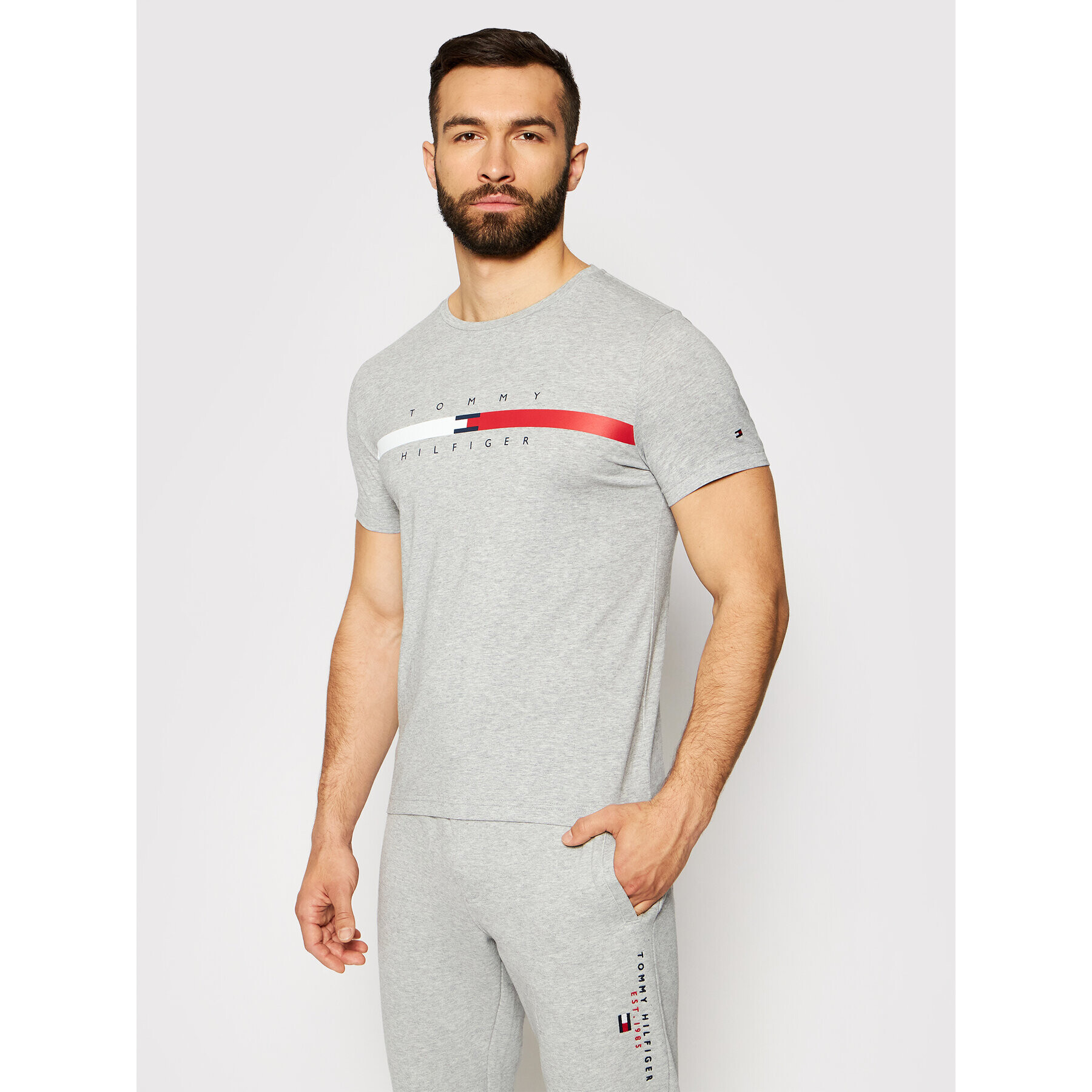 Tommy Hilfiger Póló Global Strpie Chest Tee MW0MW16572 Szürke Regular Fit - Pepit.hu