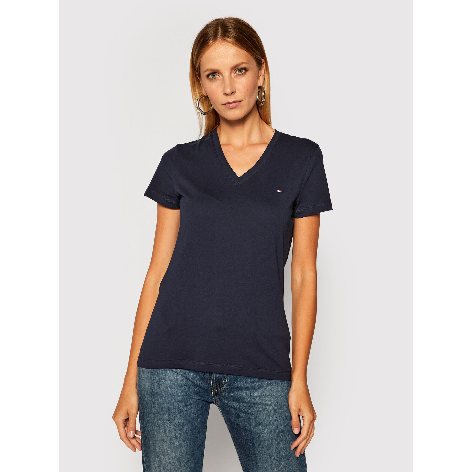 Tommy Hilfiger Póló Heritage V-Neck Tee WW0WW24969 Sötétkék Regular Fit - Pepit.hu