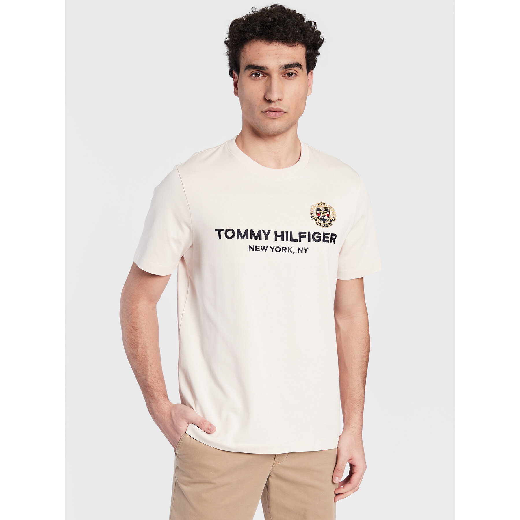 Tommy Hilfiger Póló Icon Stack MW0MW29388 Ekru Regular Fit - Pepit.hu