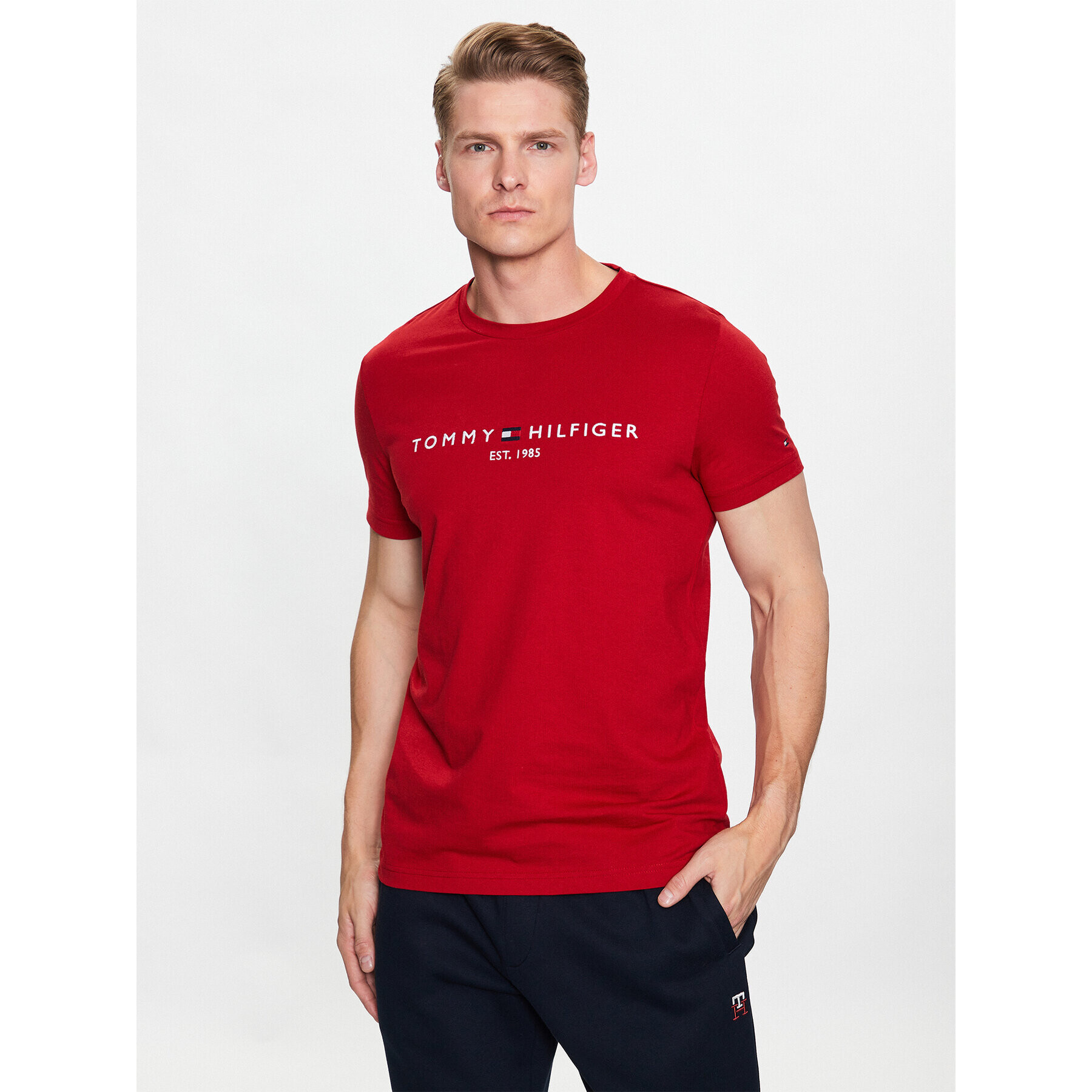 Tommy Hilfiger Póló Logo MW0MW11797 Piros Slim Fit - Pepit.hu