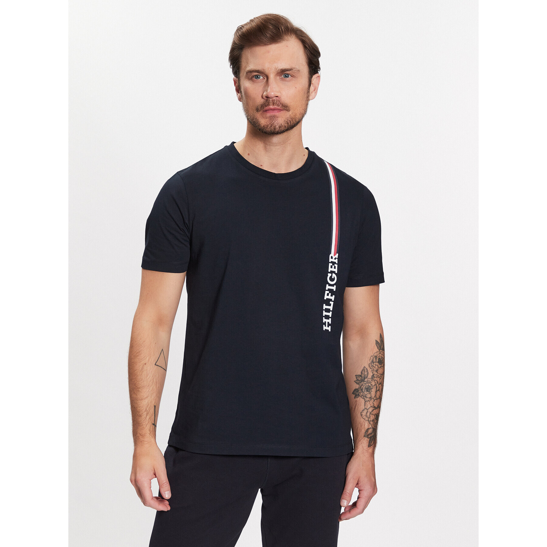 Tommy Hilfiger Póló Monotype Vertical Stripe MW0MW32118 Sötétkék Regular Fit - Pepit.hu