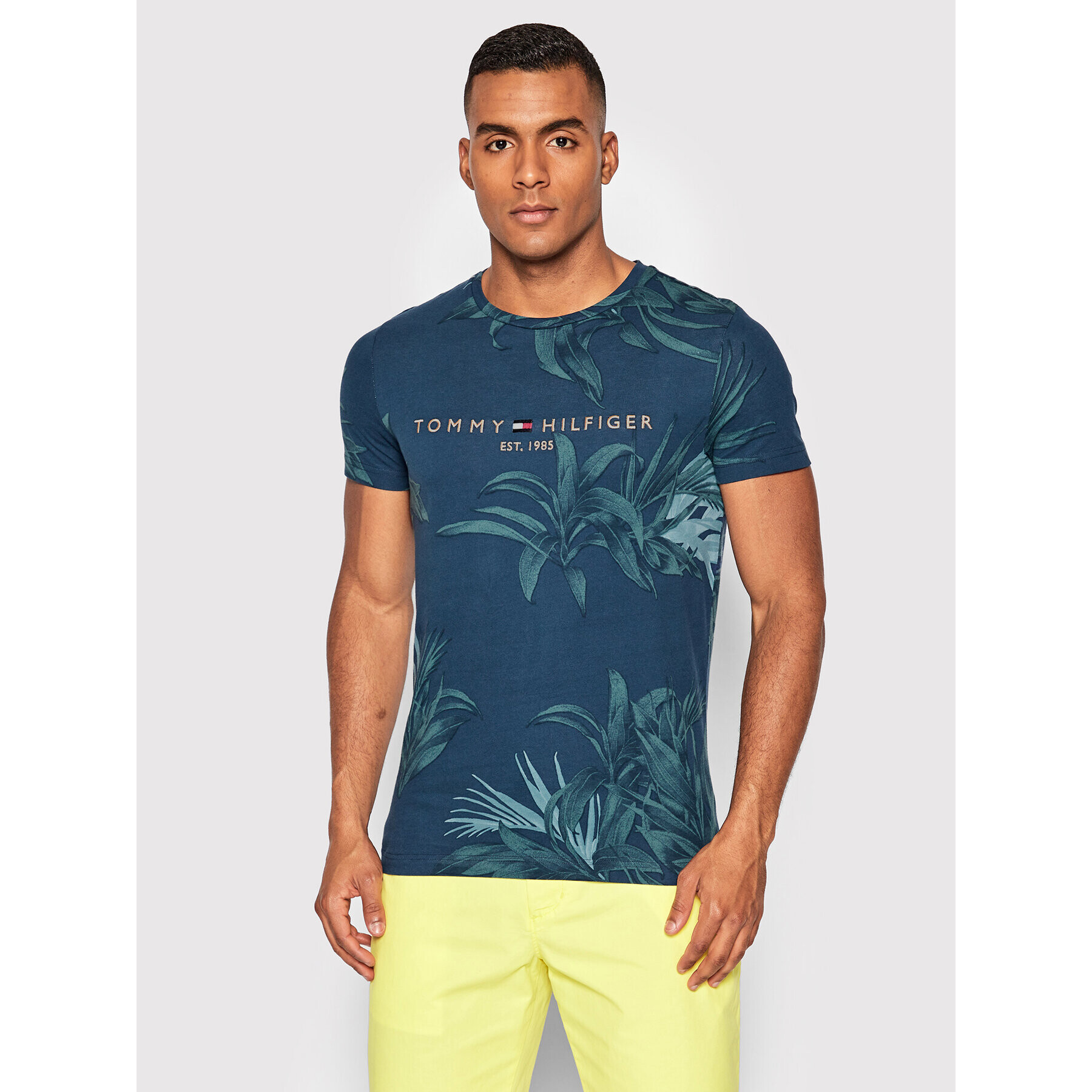 Tommy Hilfiger Póló Palm Floral Logo MW0MW28519 Sötétkék Regular Fit - Pepit.hu