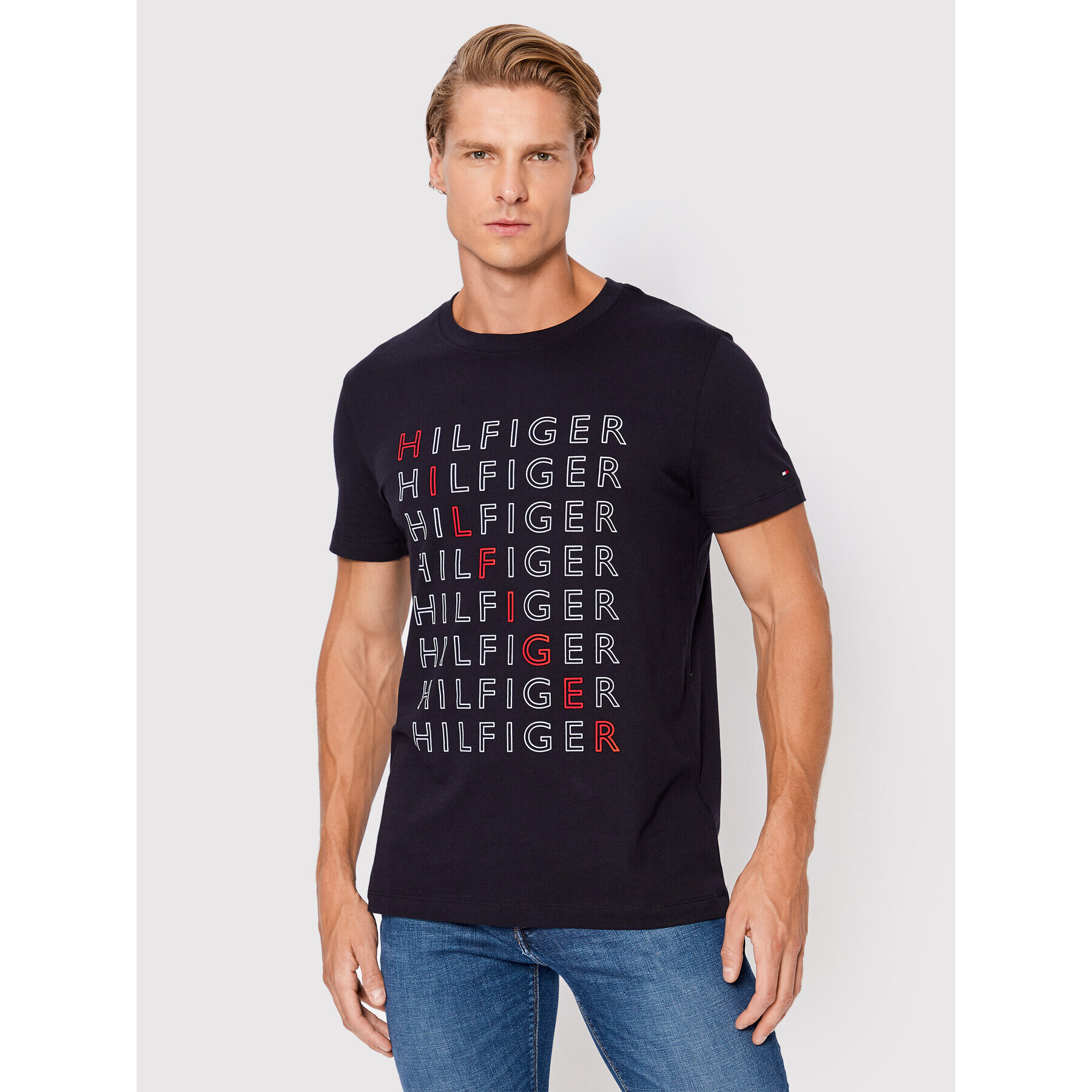 Tommy Hilfiger Póló Repeat MW0MW28680 Sötétkék Slim Fit - Pepit.hu