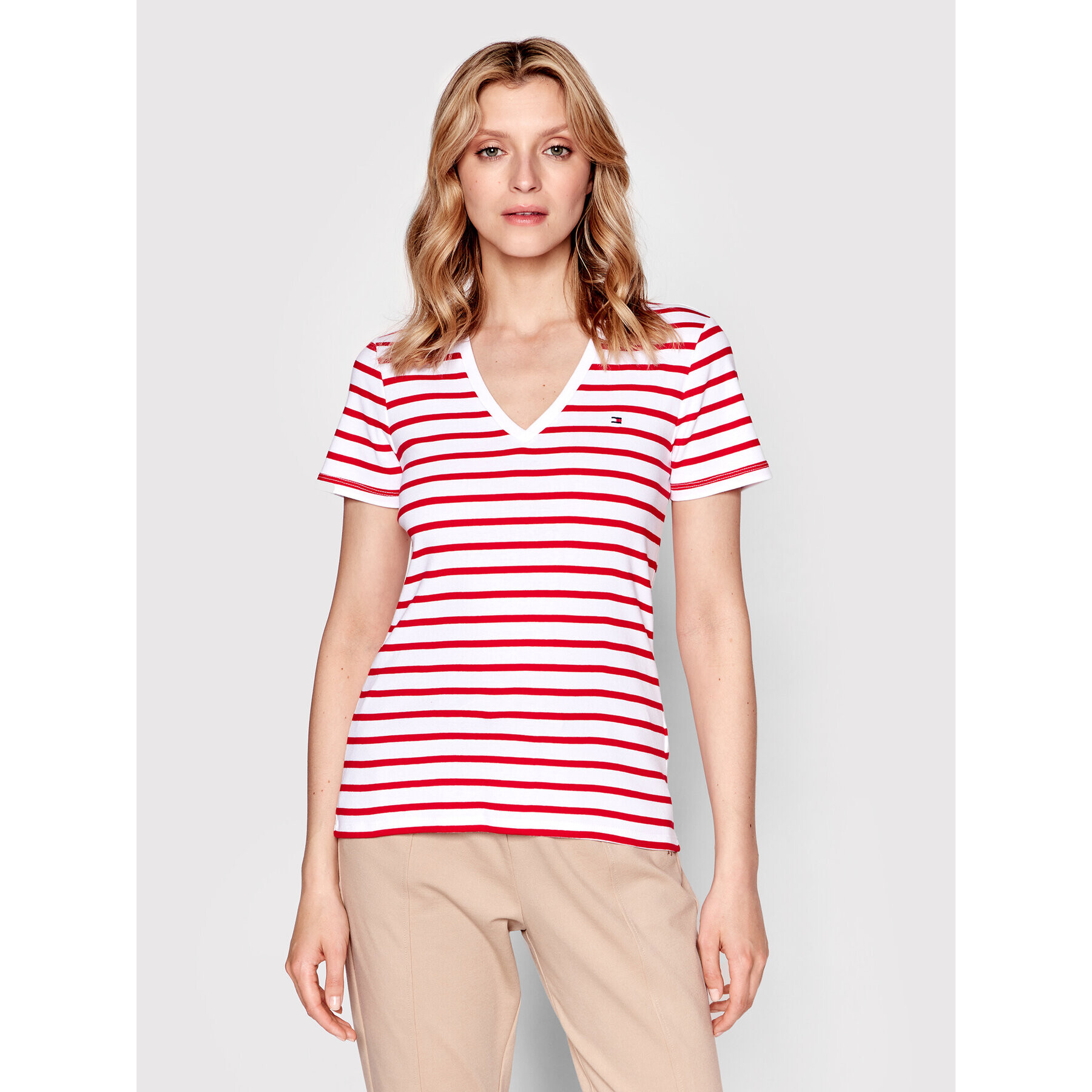 Tommy Hilfiger Póló Stripe WW0WW27725 Piros Slim Fit - Pepit.hu