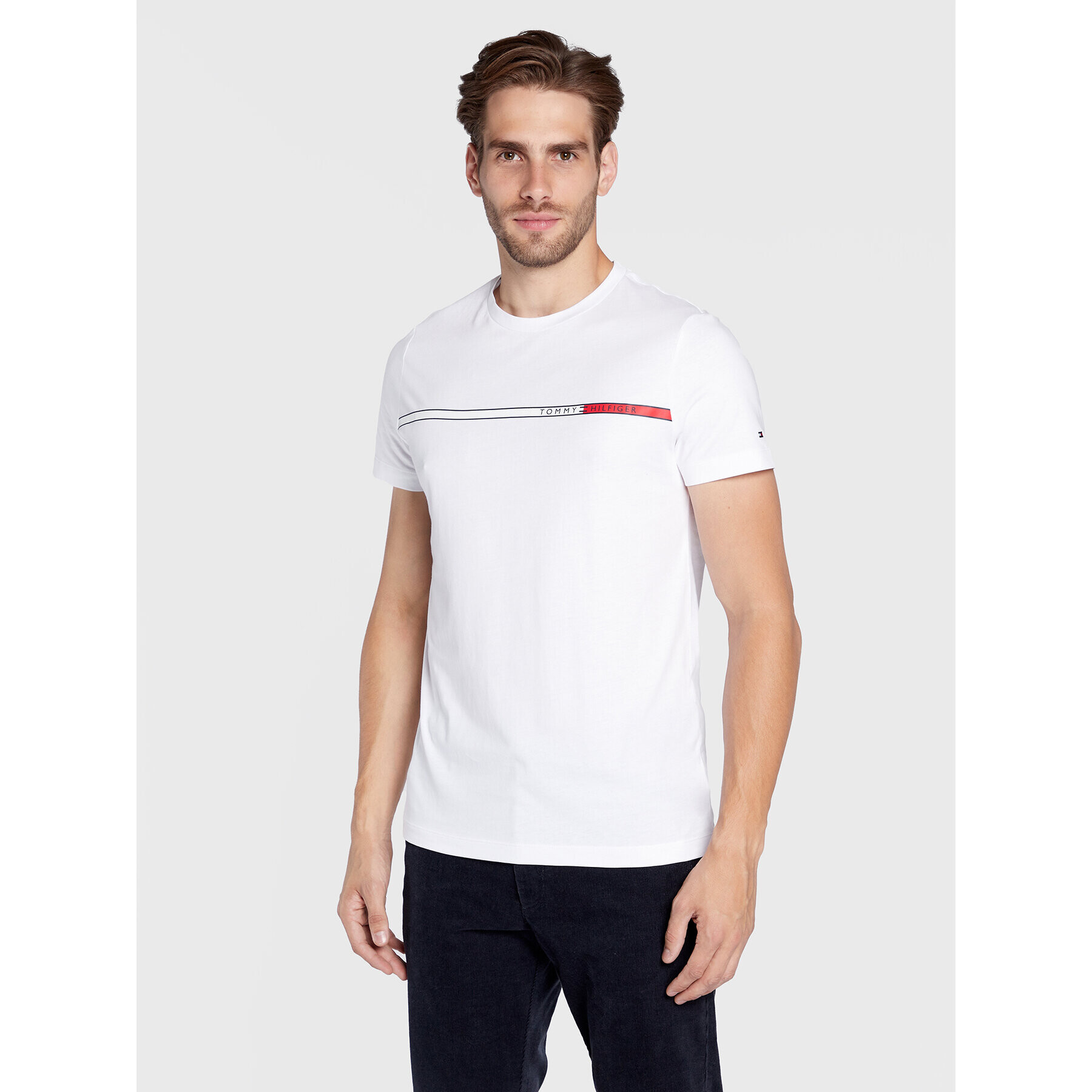 Tommy Hilfiger Póló Two Tone Chest Stripe MW0MW27912 Fehér Slim Fit - Pepit.hu