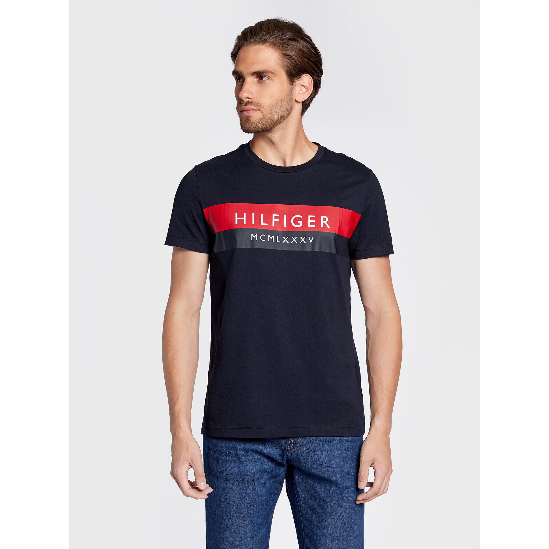 Tommy Hilfiger Póló Two Tone MW0MW28222 Sötétkék Slim Fit - Pepit.hu