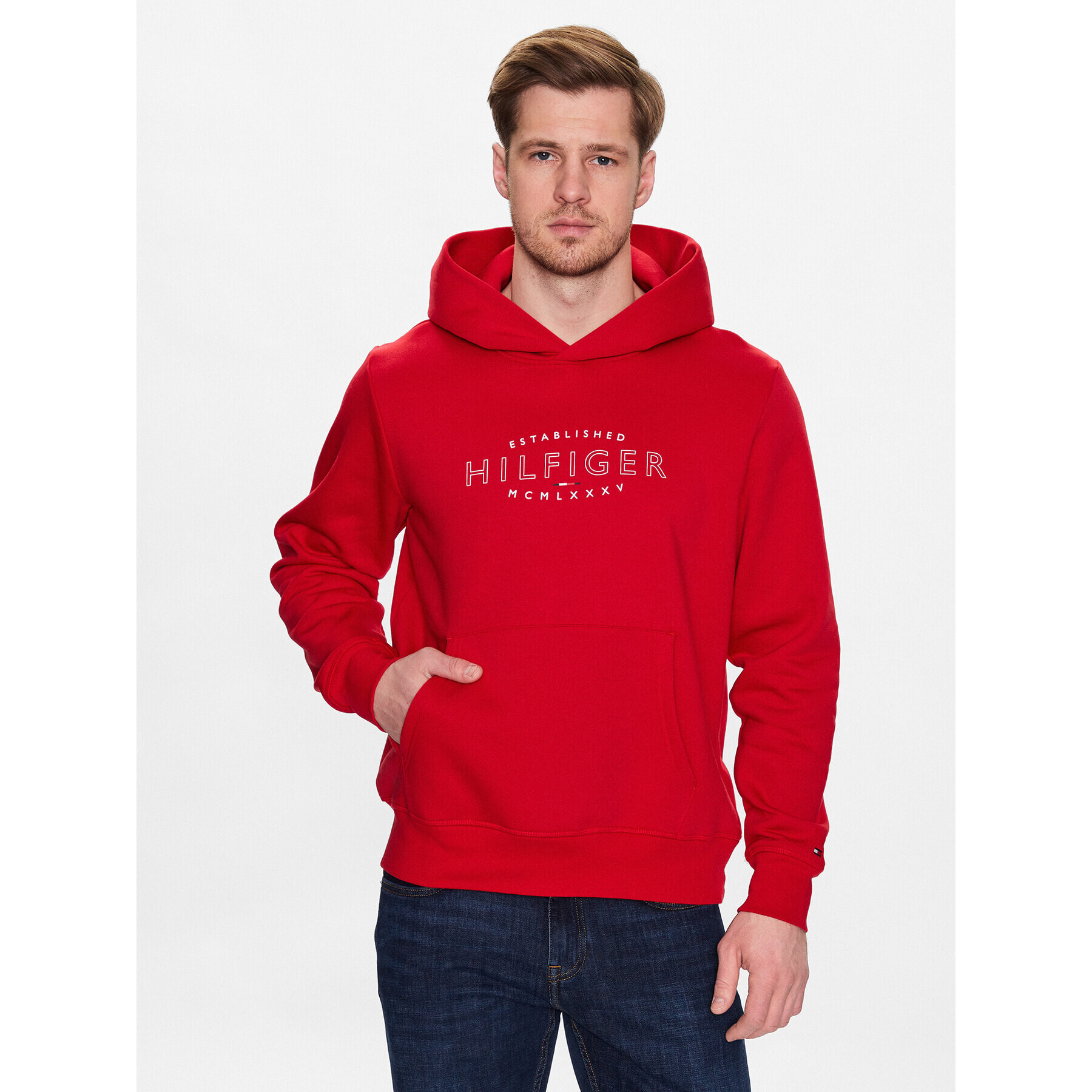 Tommy Hilfiger Pulóver Curve Logo MW0MW30013 Piros Regular Fit - Pepit.hu