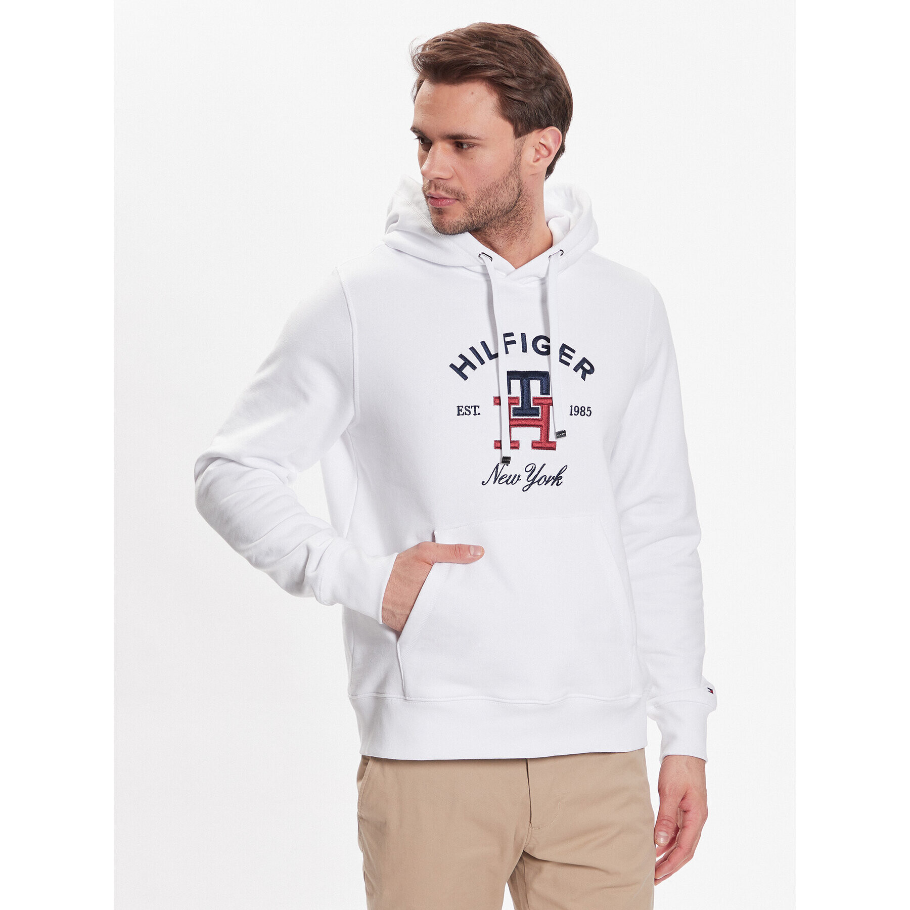 Tommy Hilfiger Pulóver Curved Monogram MW0MW30017 Fehér Regular Fit - Pepit.hu