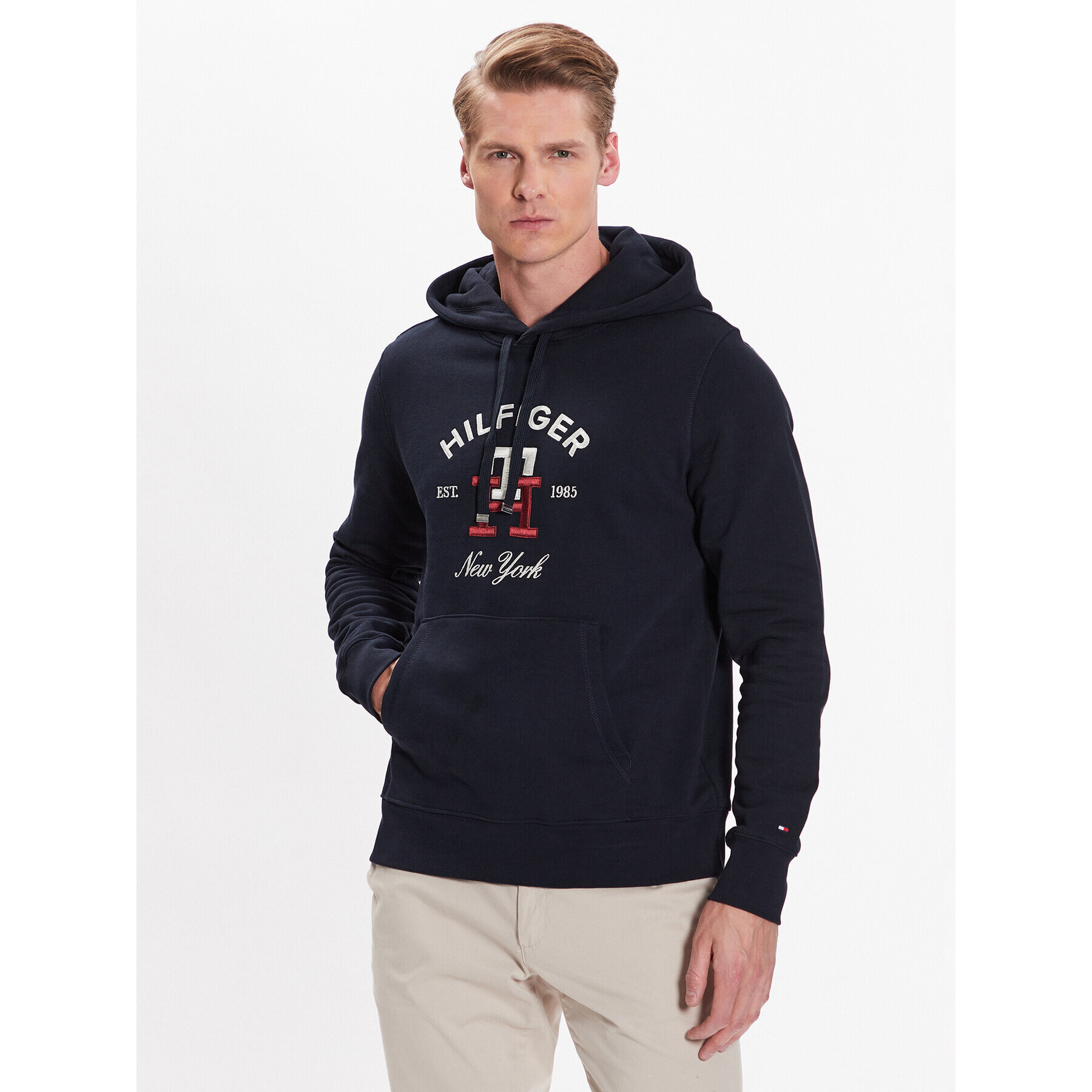 Tommy Hilfiger Pulóver Curved Monogram MW0MW30017 Sötétkék Regular Fit - Pepit.hu