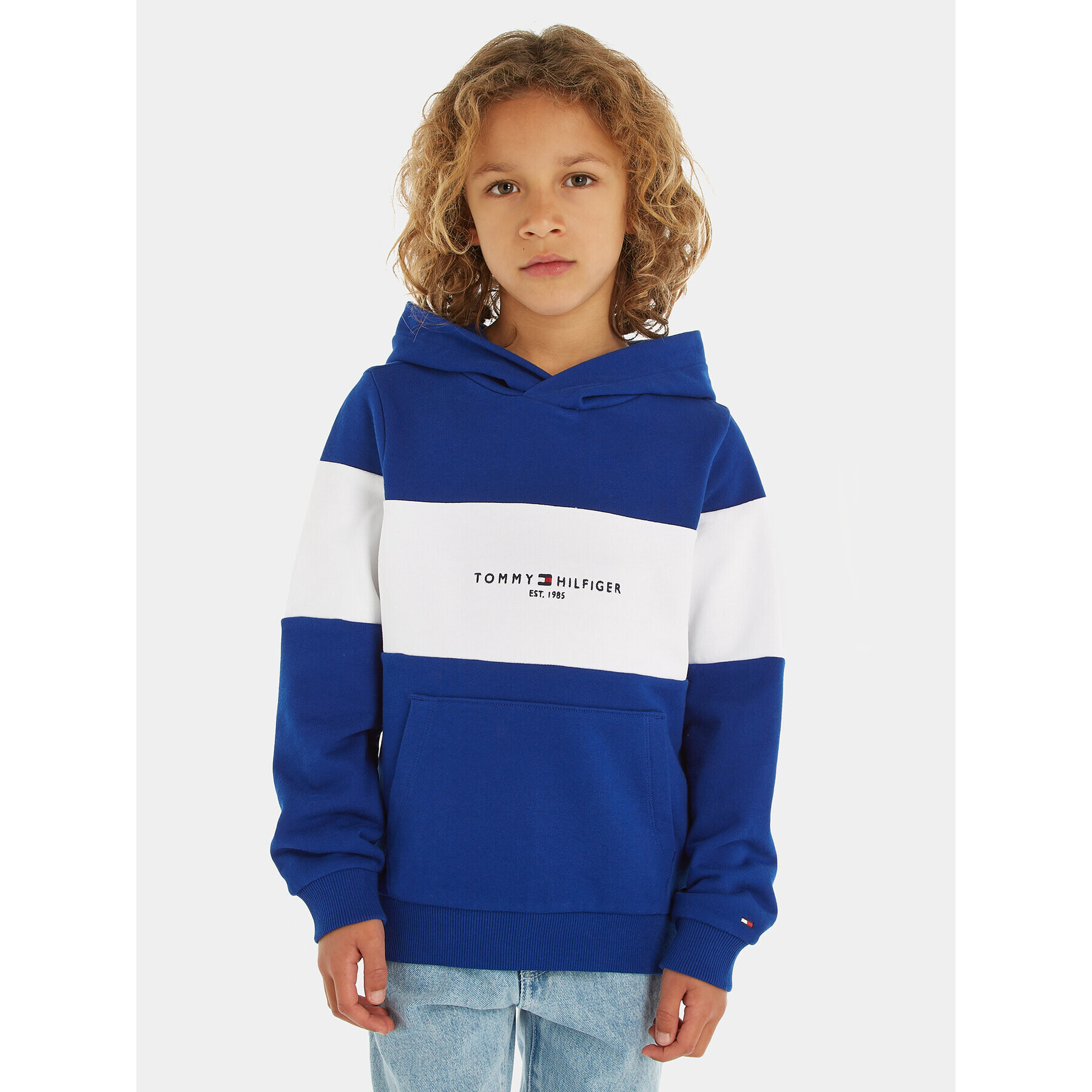 Tommy Hilfiger Pulóver Essential Colorblock KB0KB08385 Kék Regular Fit - Pepit.hu