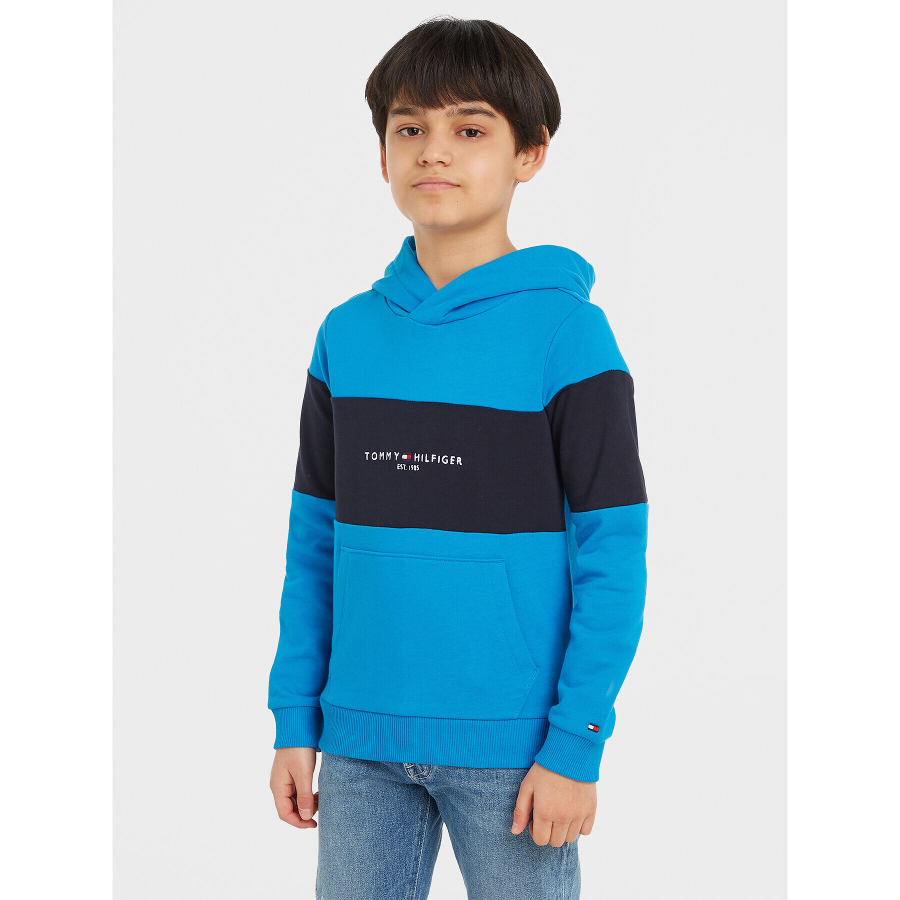 Tommy Hilfiger Pulóver Essential Colorblock KB0KB08385 M Kék Regular Fit - Pepit.hu