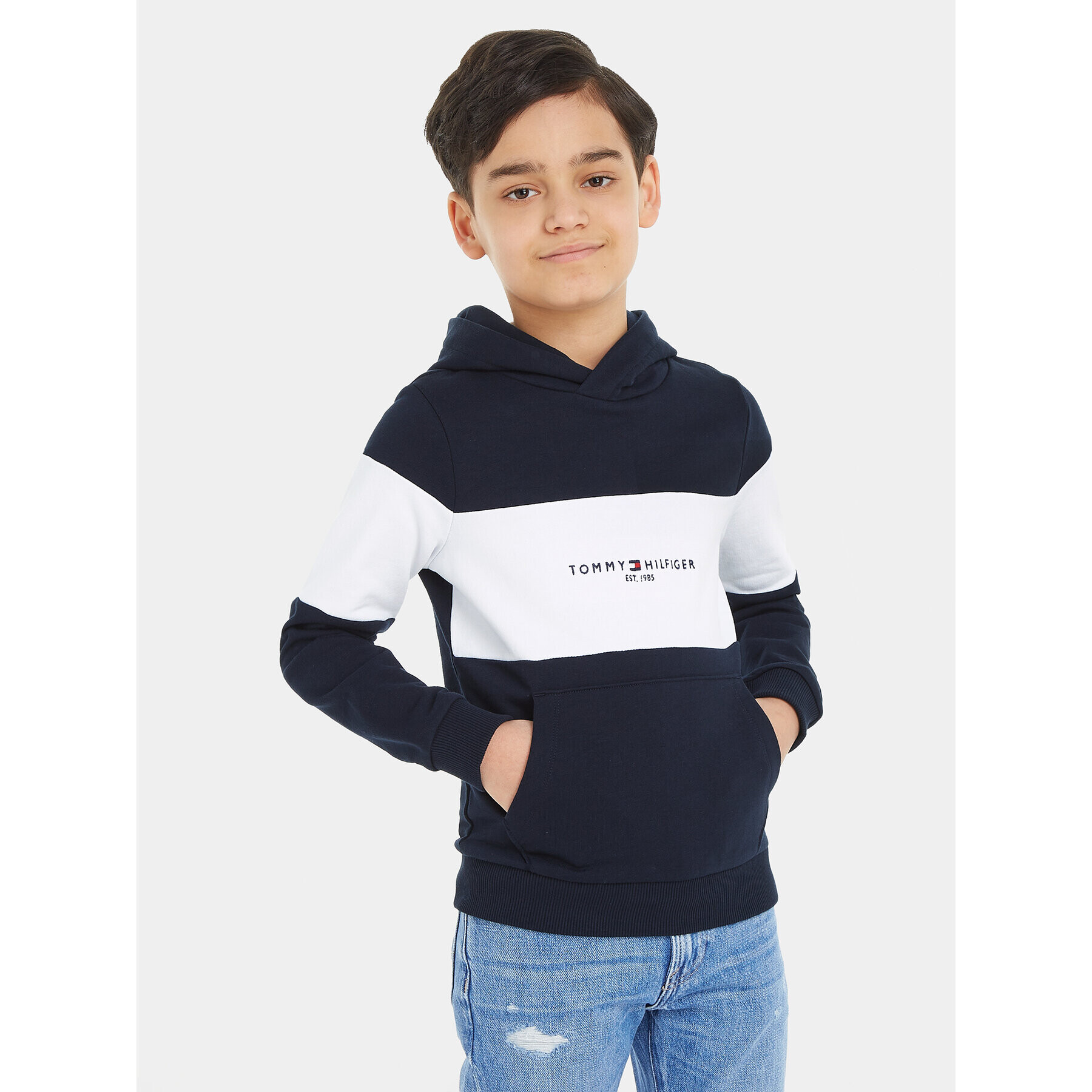 Tommy Hilfiger Pulóver Essential Colorblock KB0KB08385 M Sötétkék Regular Fit - Pepit.hu