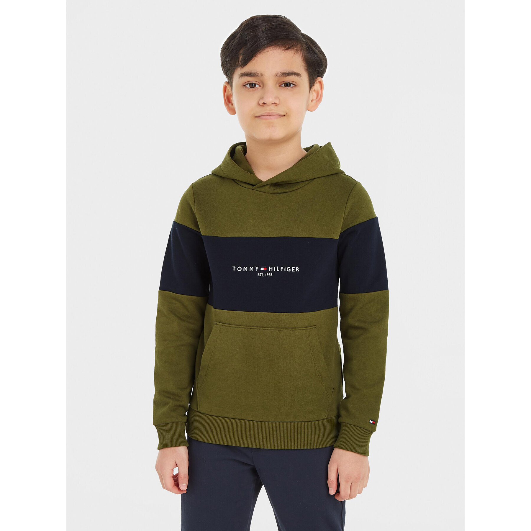 Tommy Hilfiger Pulóver Essential Colorblock KB0KB08385 M Zöld Regular Fit - Pepit.hu