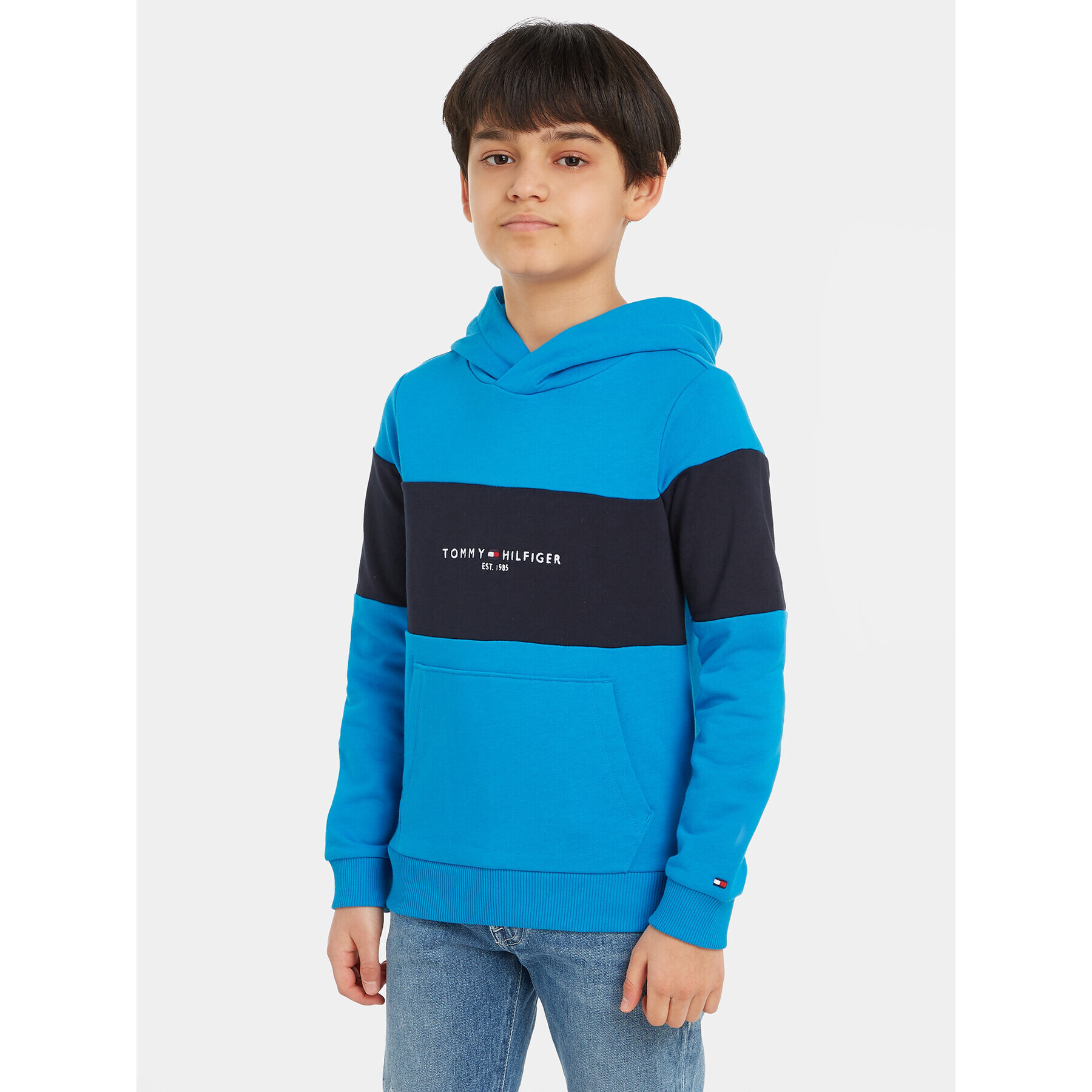 Tommy Hilfiger Pulóver Essential Colorblock KB0KB08385 S Kék Regular Fit - Pepit.hu