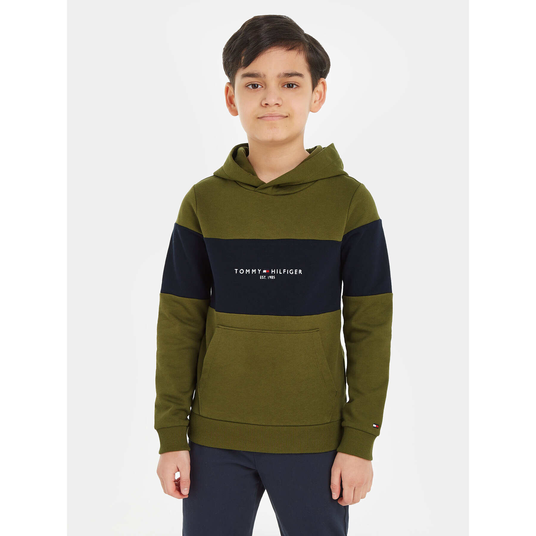 Tommy Hilfiger Pulóver Essential Colorblock KB0KB08385 S Zöld Regular Fit - Pepit.hu