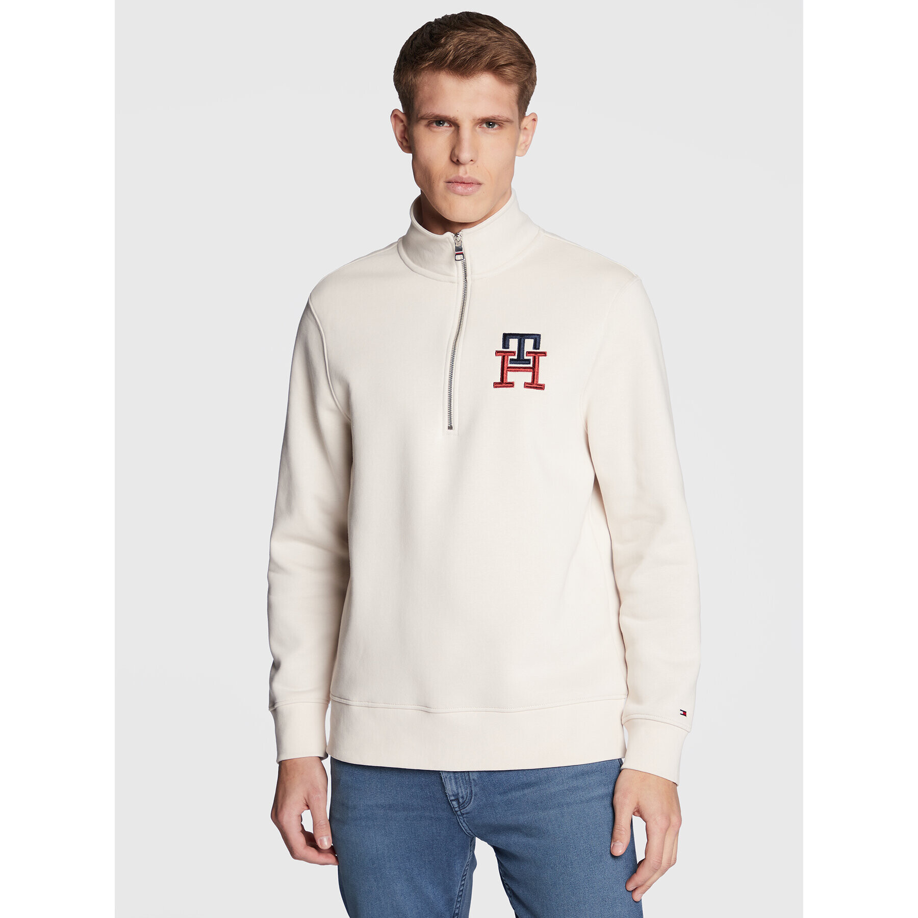 Tommy Hilfiger Pulóver Essential Monogram MW0MW29304 Bézs Casual Fit - Pepit.hu