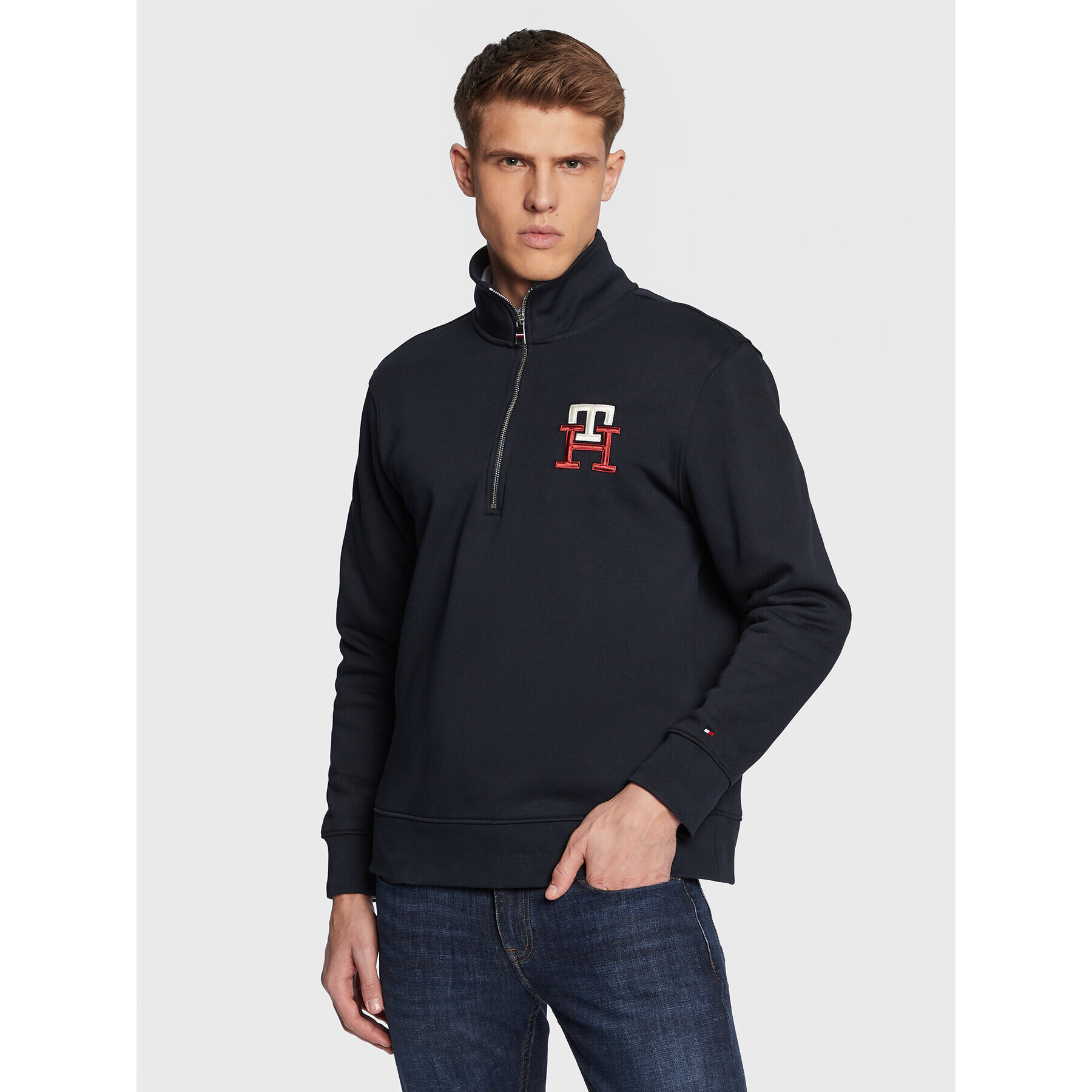 Tommy Hilfiger Pulóver Essential Monogram MW0MW29304 Sötétkék Regular Fit - Pepit.hu