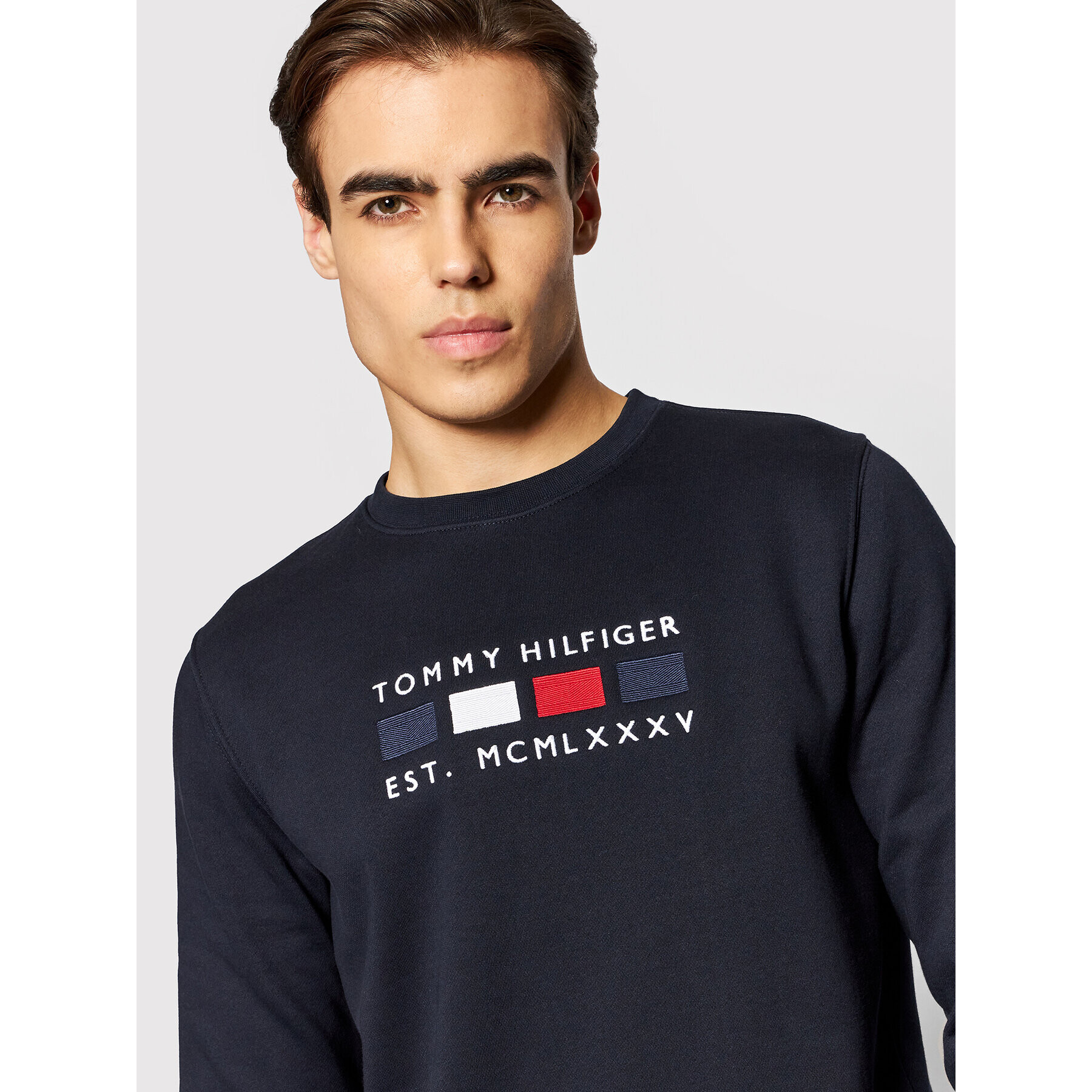 Tommy Hilfiger Pulóver Four Flags MW0MW20133 Sötétkék Regular Fit - Pepit.hu