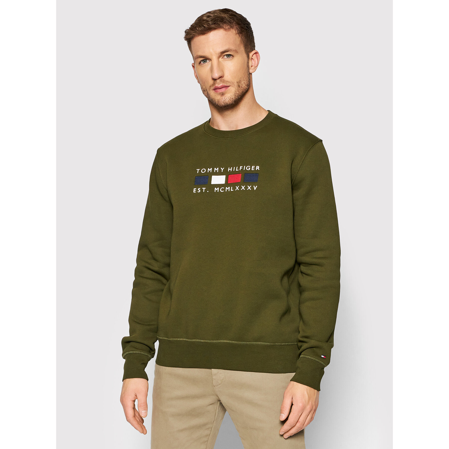 Tommy Hilfiger Pulóver Four Flags MW0MW20133 Zöld Regular Fit - Pepit.hu