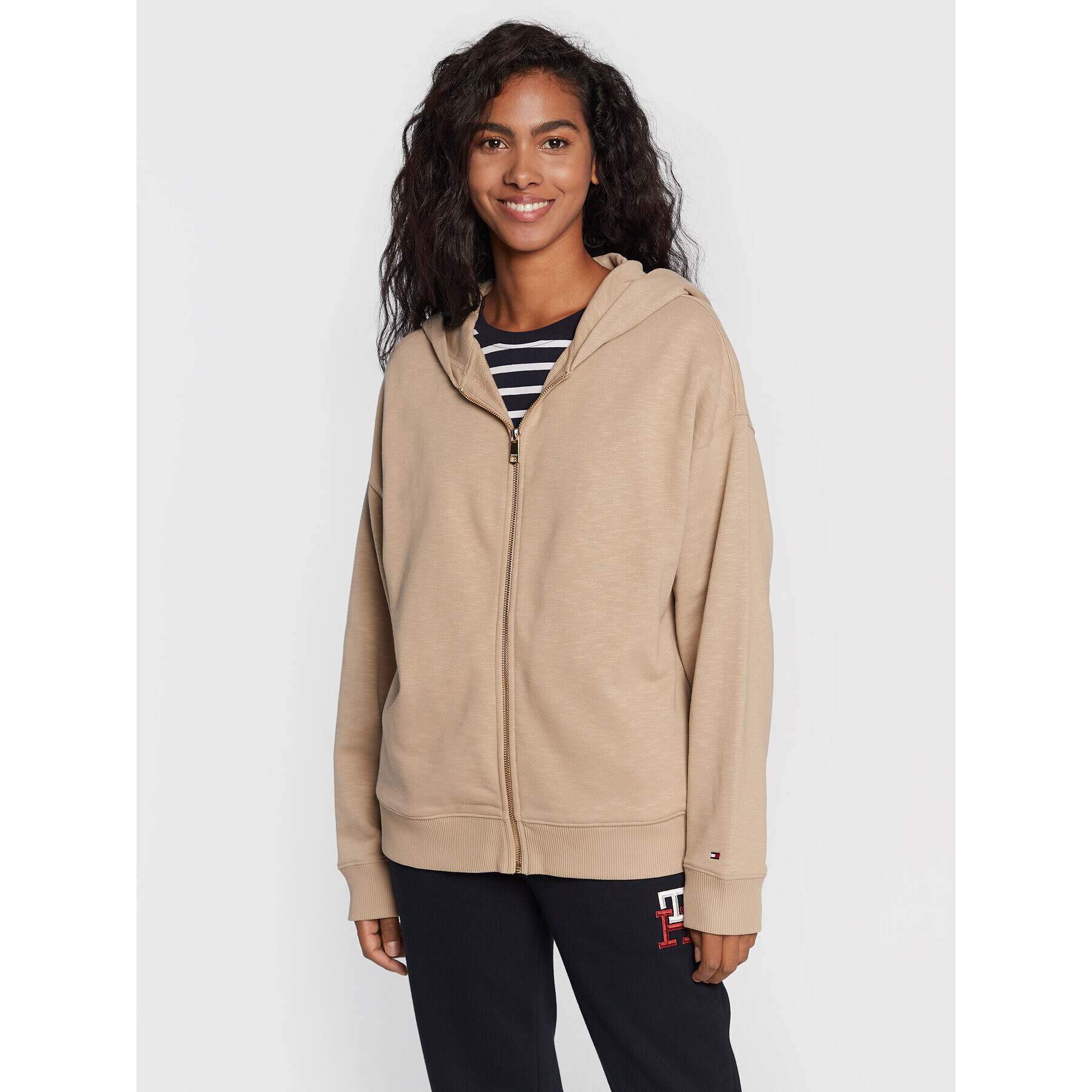 Tommy Hilfiger Pulóver Full Zip WW0WW35250 Bézs Relaxed Fit - Pepit.hu