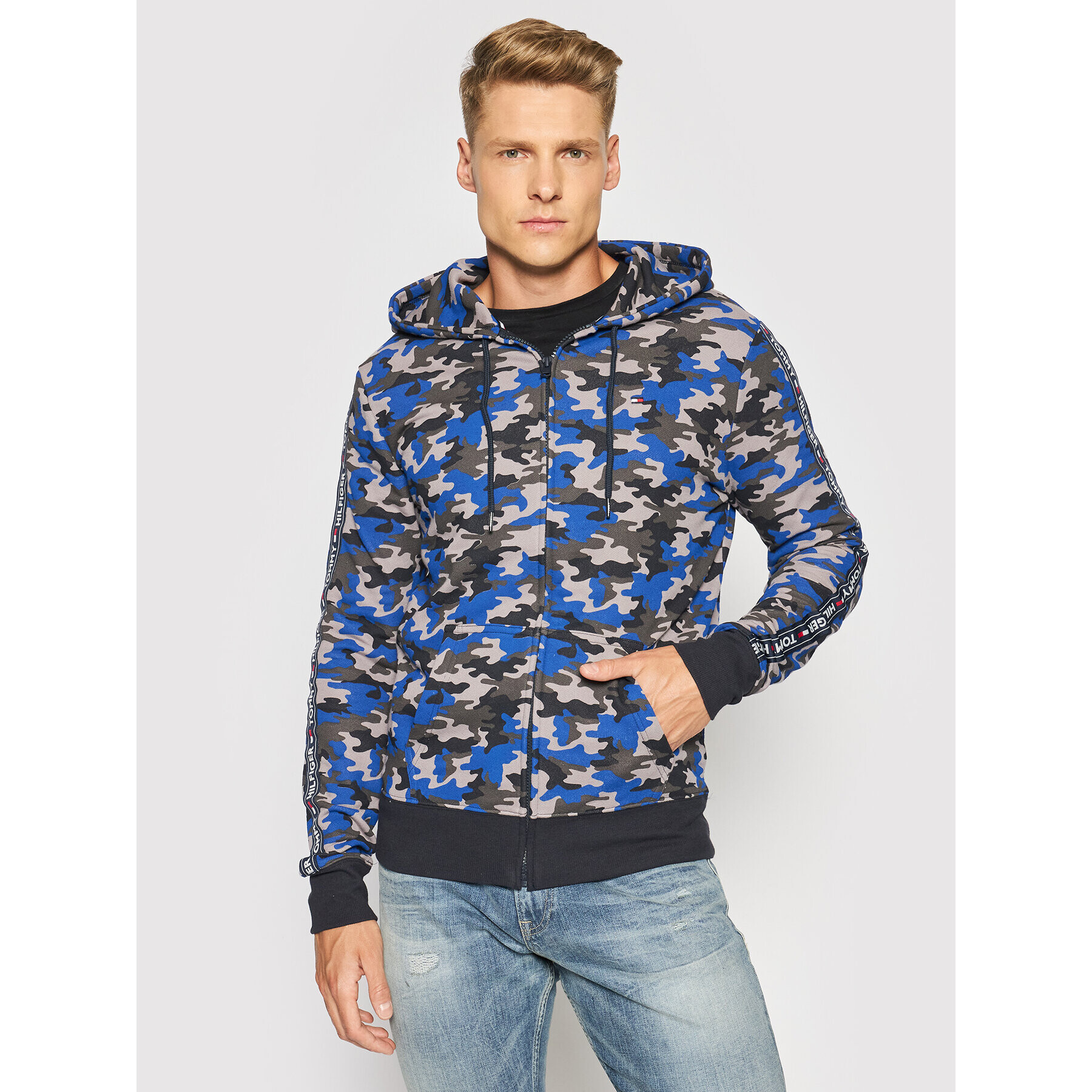 Tommy Hilfiger Pulóver Fz Print UM0UM02140 Kék Regular Fit - Pepit.hu